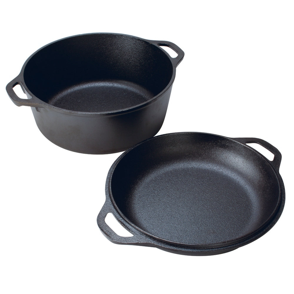 Premium 4.7L Cast Iron Double Dutch Oven - Enameled Cookware for Baking, Braising & Camping - Perfect for Stovetop, Oven & Outdoor Cooking