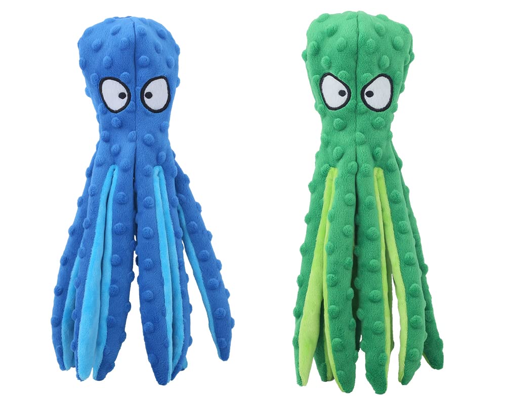 Durable Interactive Octopus Dog Chew Toys - 2 Pack Squeaky Crinkle Plush Puppy Toys for Teething, Training & Play | Perfect for Small & Medium Dogs Indoor/Outdoor Fun