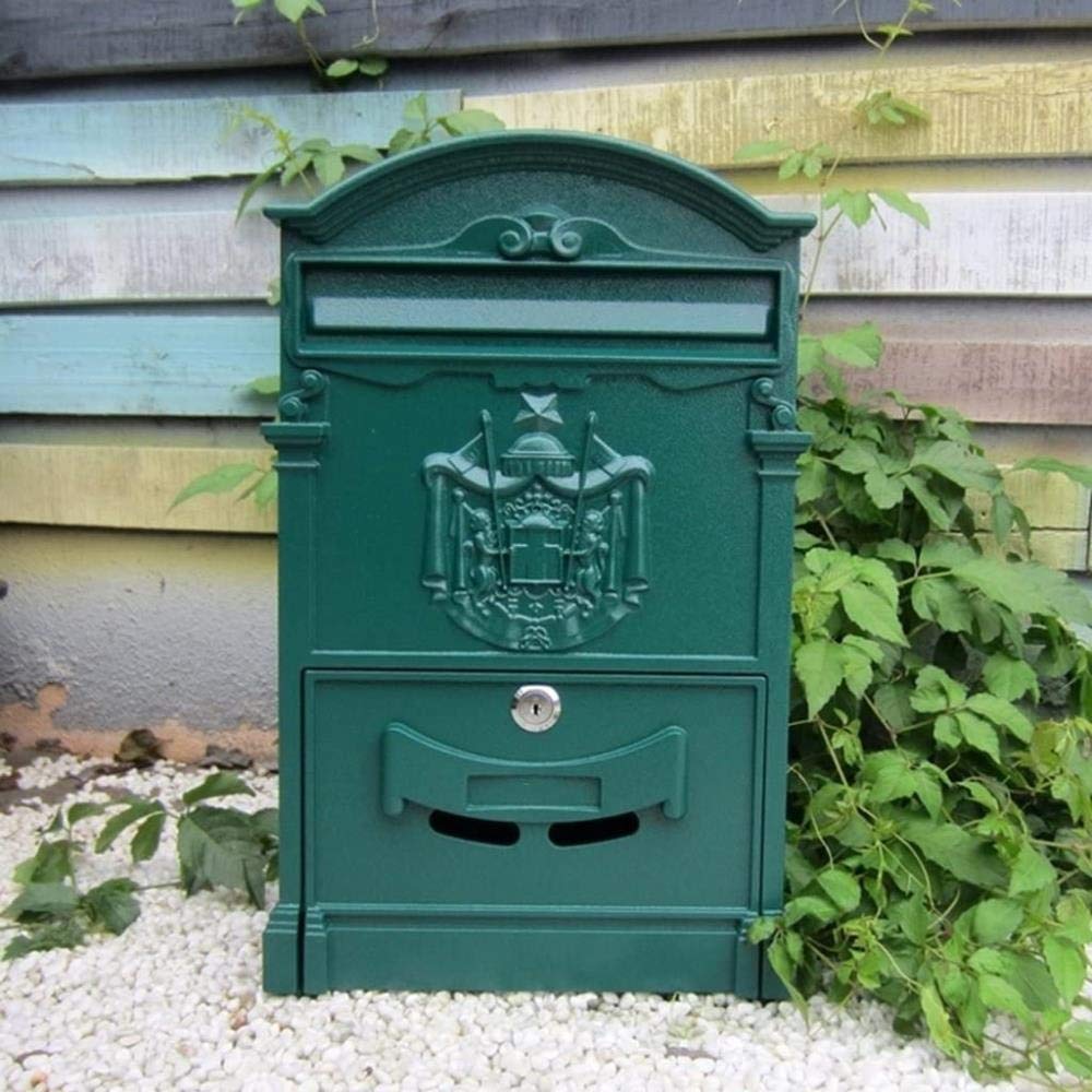 Waterproof Outdoor Mailbox with Lock - Retro Wall Mount Letter Box in Black or Green - Perfect for Home, Garden, and Office Use