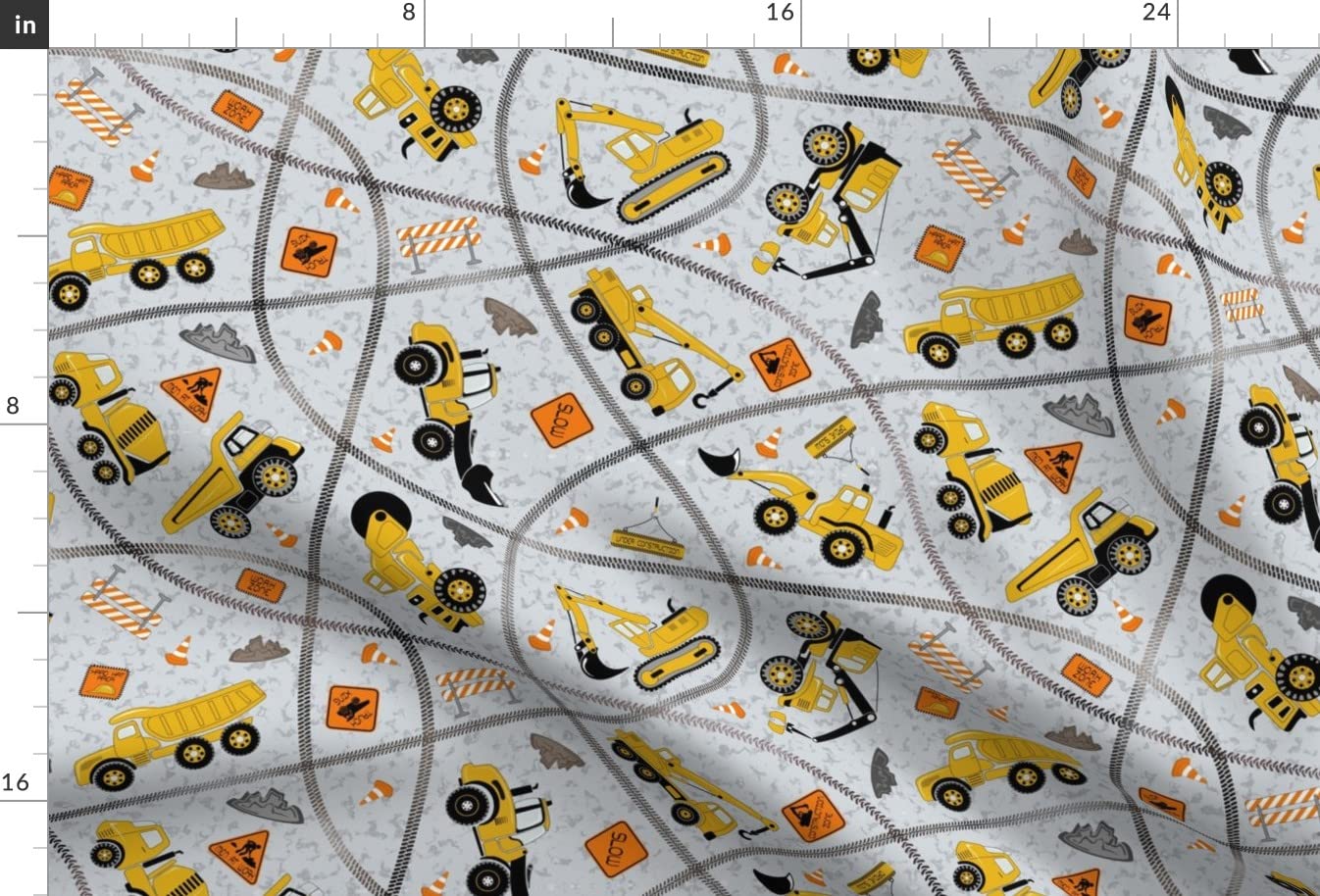 Construction Trucks & Crane Truck Printed Minky Fabric Fat Quarter - Soft Plush Fabric for Sewing Baby Blankets, Quilt Backing & DIY Plush Toys - Perfect for Nursery Decor & Kids Room Projects