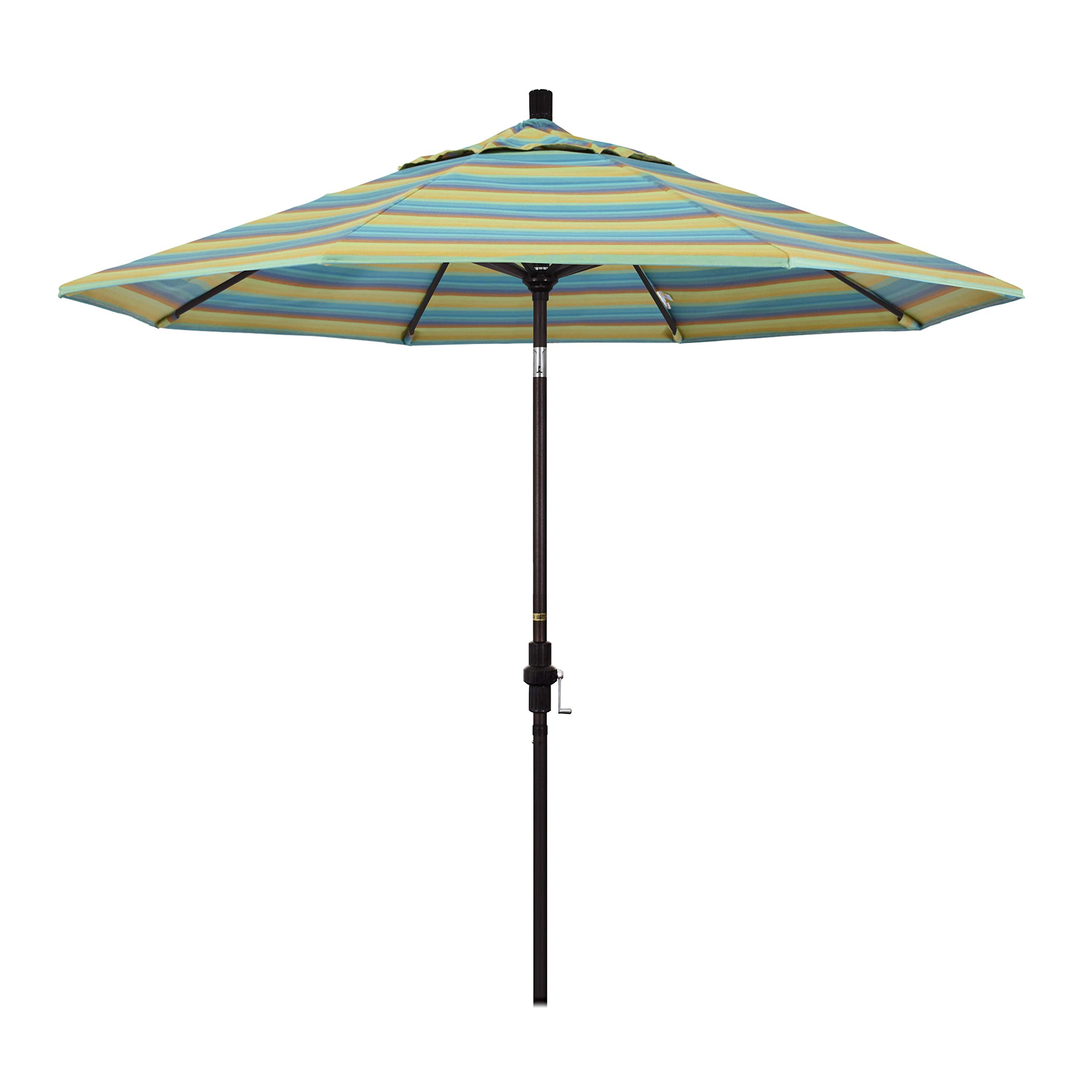 9' California Umbrella Tahoe Series Aluminum Patio Umbrella with Crank Lift & Tilt - Bronze Finish, Sunbrella Astoria Lagoon Fabric for Outdoor Dining, Poolside & Garden Relaxation