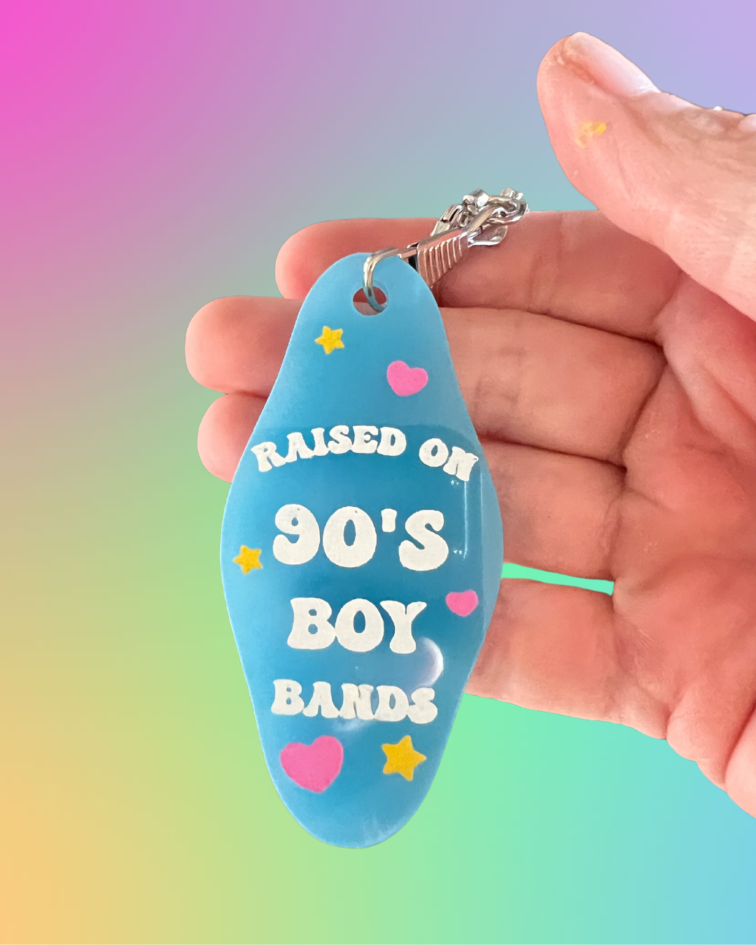 Glow in The Dark Keychain - 90s Boy Band Inspired Retro Raised Design for Backpacks, Night Out Accessories & Gift Ideas