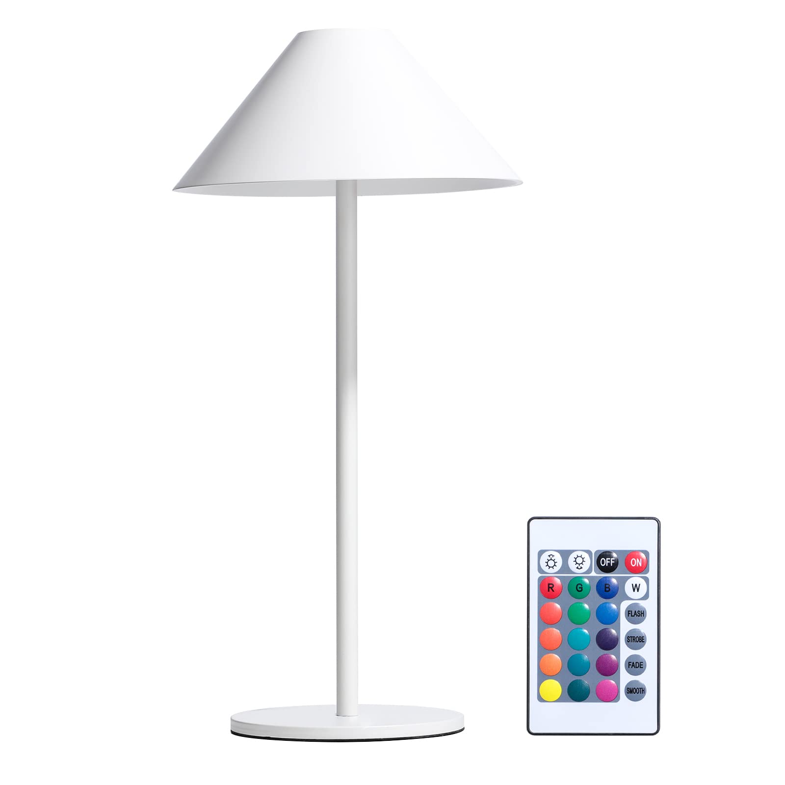 OneLeaf RGB Modern LED Cordless Table Lamp - Rechargeable Battery Touch Desk Lamp with Remote Control, Night Light, Metal Shell - Perfect for Romantic Dinners, Bedroom Decor, Restaurant Ambiance & Camping (White)