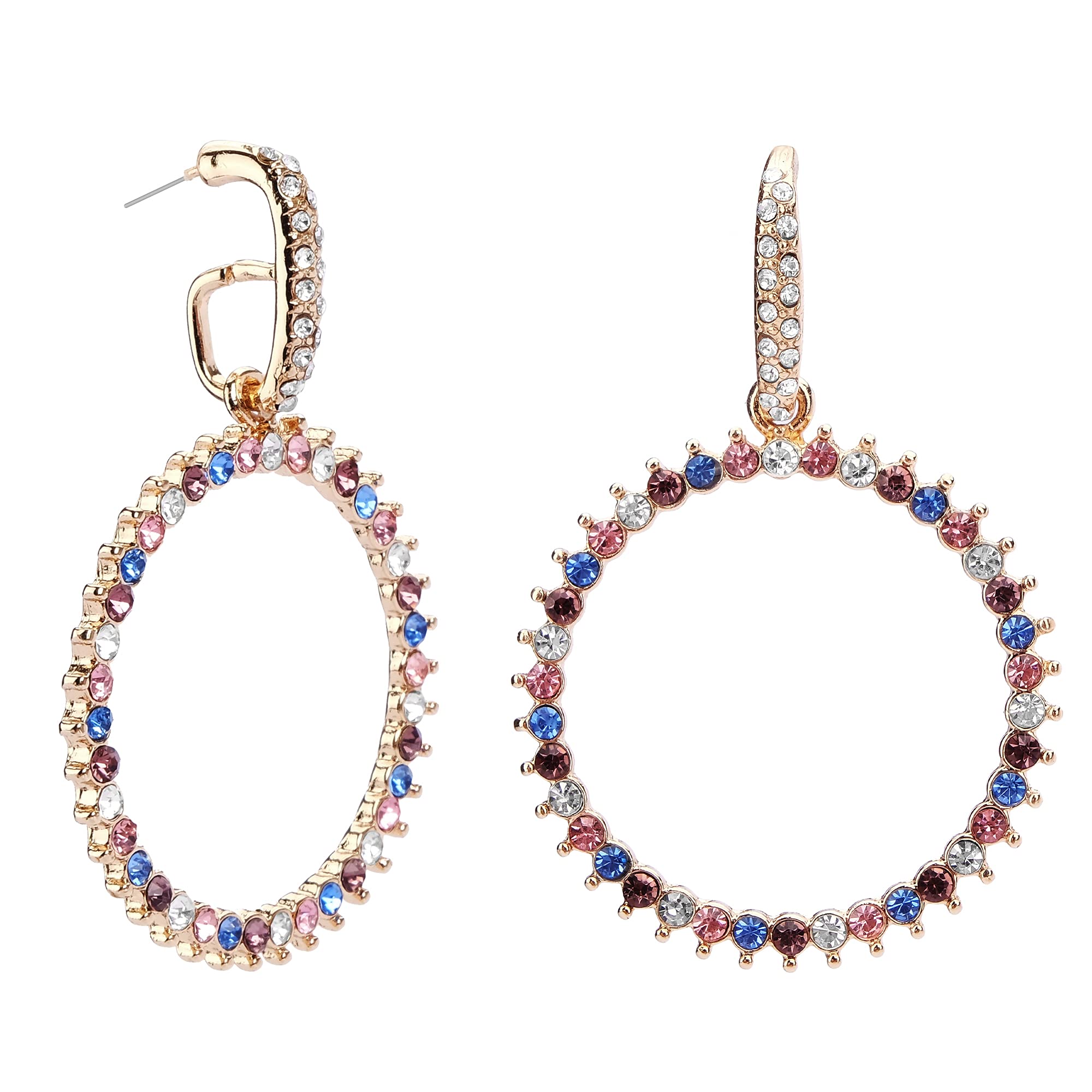 Everglow Rainbow Crystal Hoop Earrings for Women & Girls - Fashion Rhinestone Dangle Drop Earrings | Perfect for Parties, Weddings & Everyday Wear