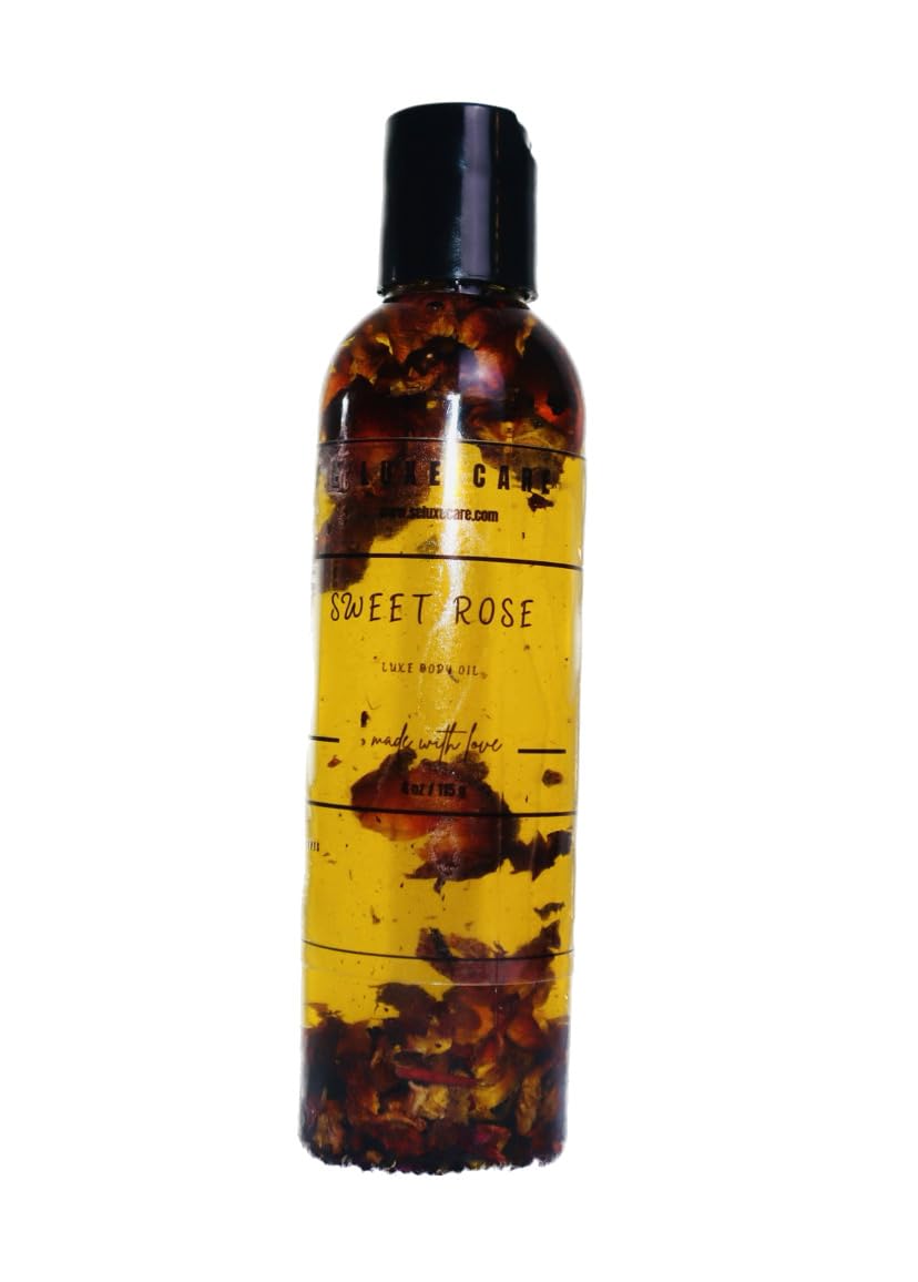 SWEET ROSE LUXE BODY OIL - Organic & Natural Moisturizing Oil with Real Rose Petals for Dry Skin | Hydrating & Nourishing Body Treatment for Massage, Aromatherapy & Self-Care