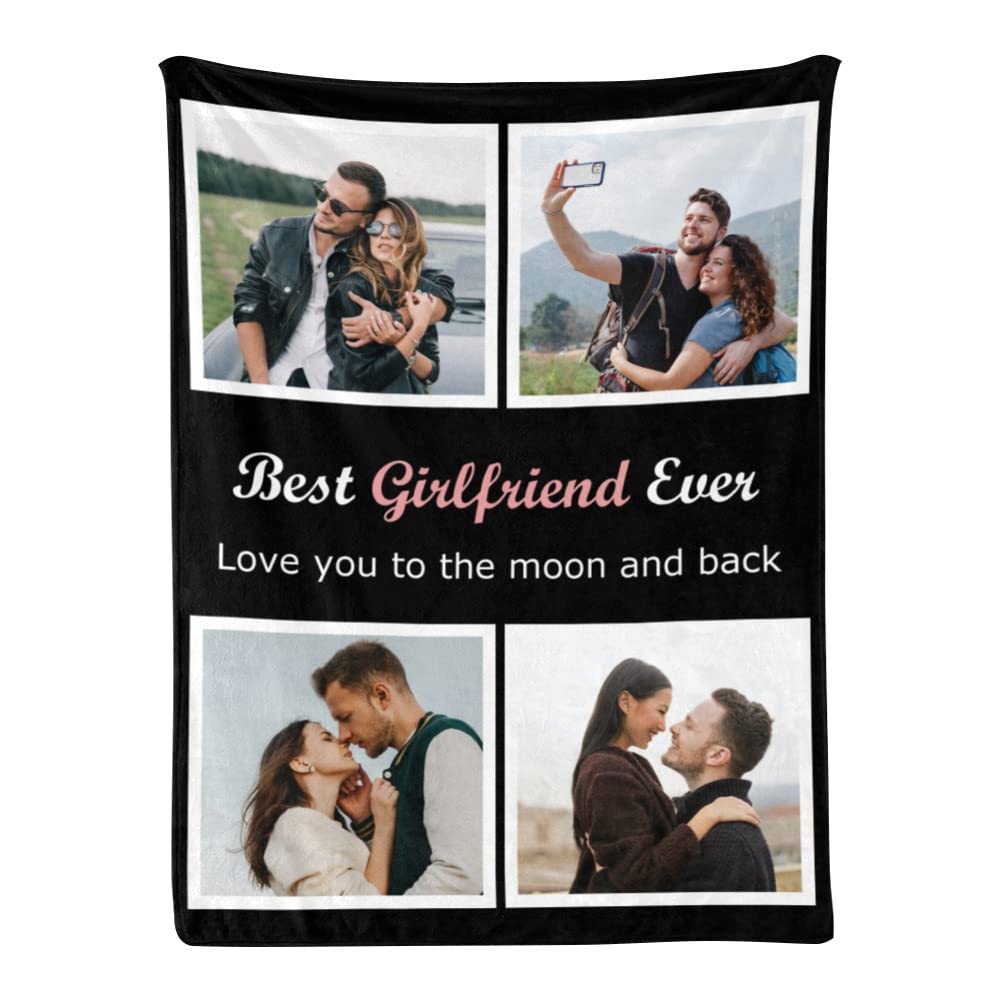 Best Girlfriend Ever - Personalized Photo Blanket Custom with Picture - Customized Memory Throw Blanket Gift for Her - Perfect for Anniversaries, Birthdays & Romantic Surprises