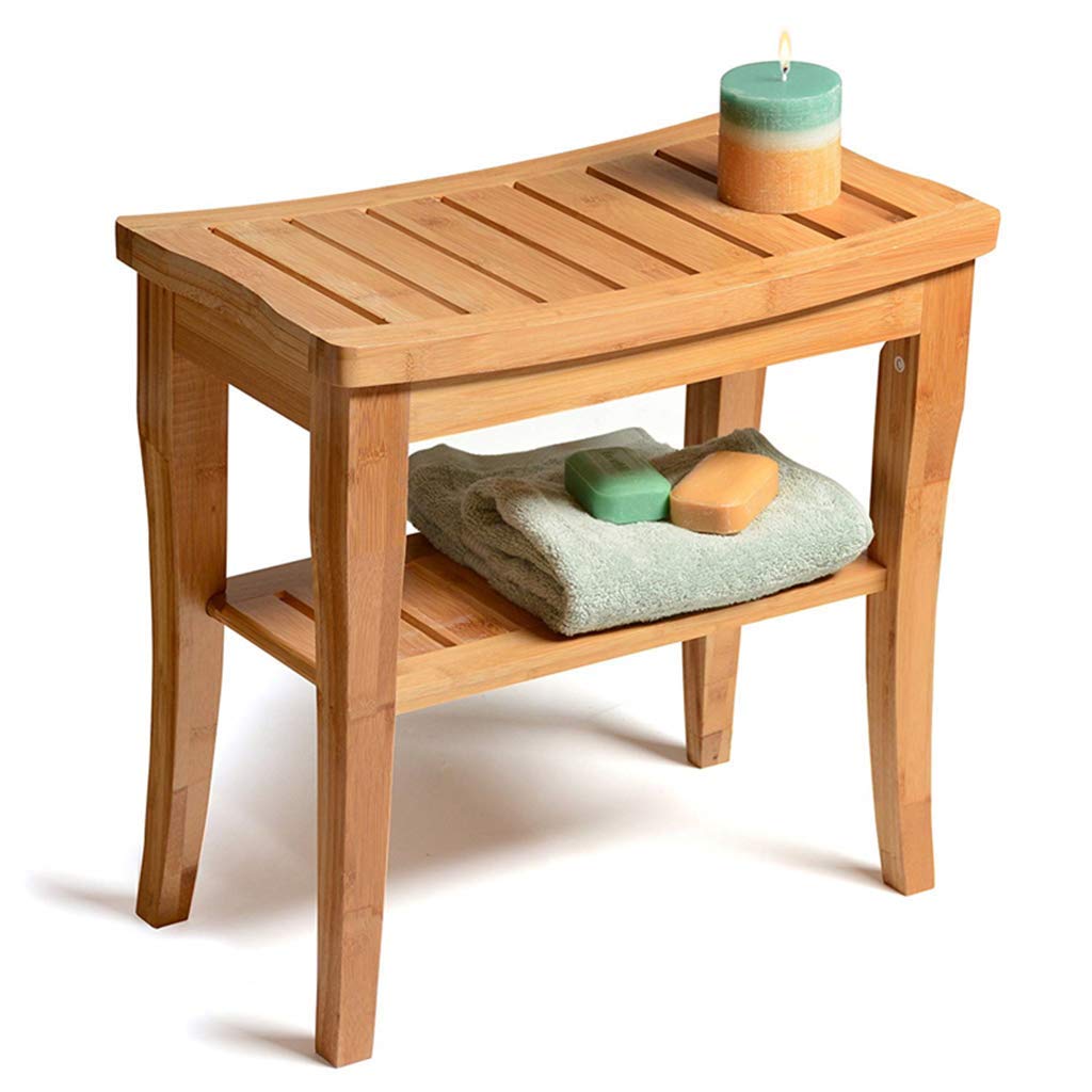 LZLYER Bamboo Shower Chair - Portable Bathtub Stool Seat for Seniors, Disabled & Bariatric (25.5×48×43cm) - Non-Slip Bathroom Safety Aid for Elderly & Handicapped - Ideal for Shower, Toilet & Bathtub Use