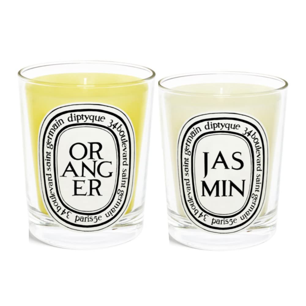 Diptyque Scented Candles Gift Set - Jasmine & Orange Tree Fragrance (2-Pack) | Luxury Home Decor, Romantic Ambiance, Spa Relaxation & Aromatherapy