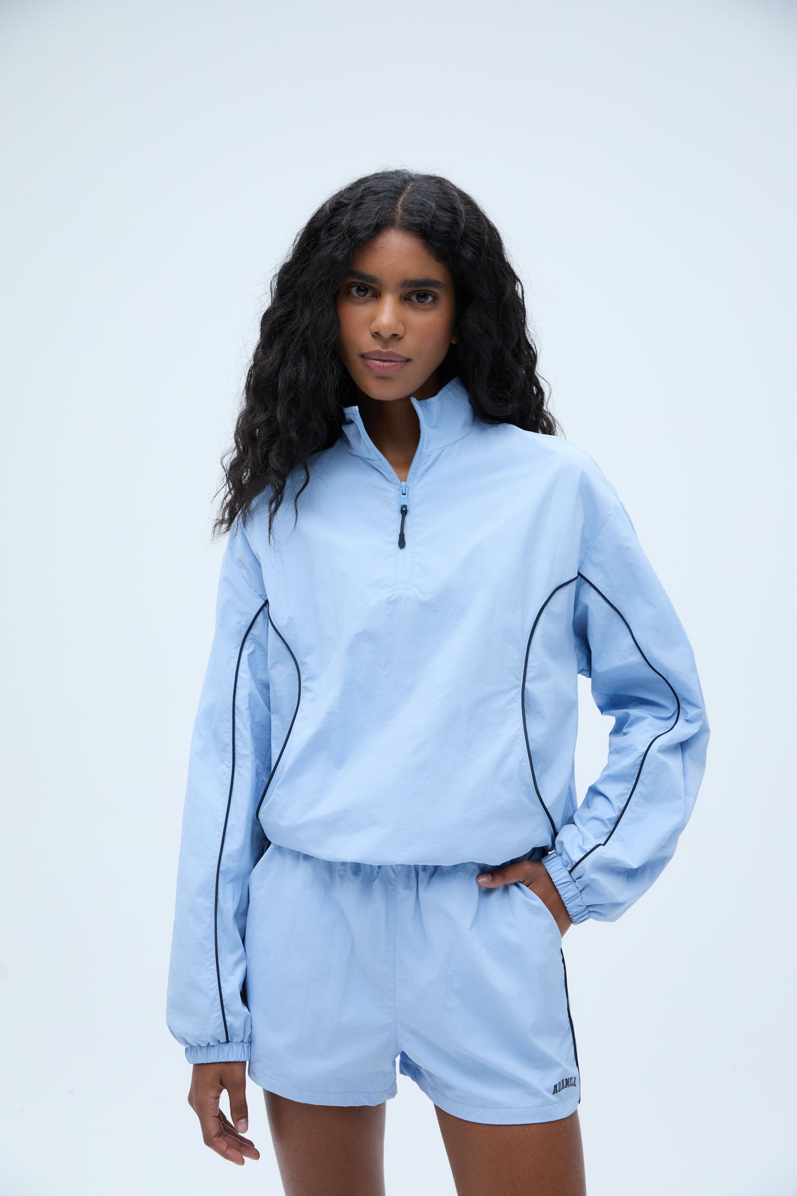Varsity Half Zip Track Jacket for Men & Women | Lightweight Athletic Pullover | Powder Blue | Perfect for Running, Gym & Casual Wear