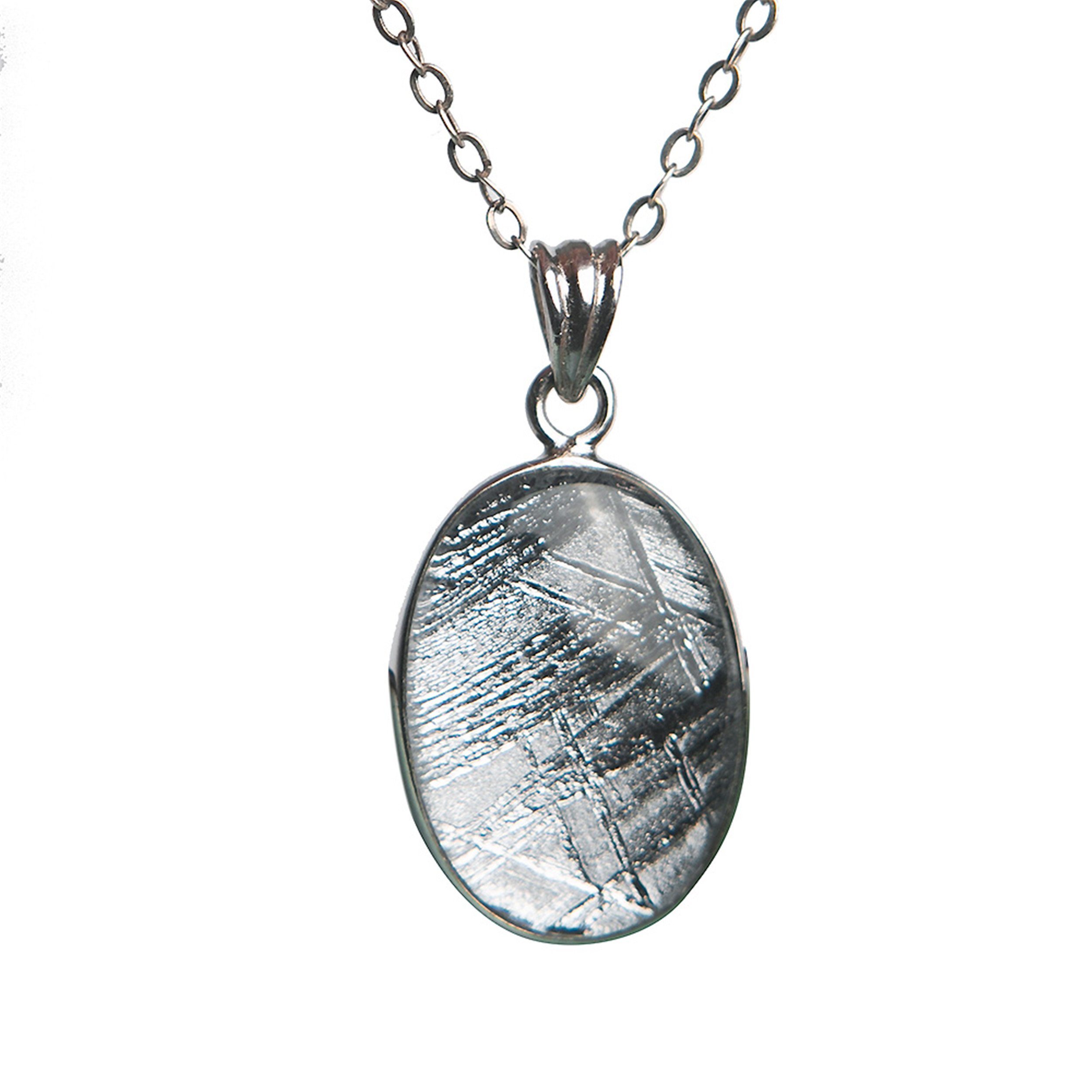 MRXFN Natural Gibeon Iron Meteorite Necklace - Silver Plated Pendant Bead 19×14×6mm for Women & Men, Perfect for Gift Giving, Wedding, Anniversary & Everyday Wear