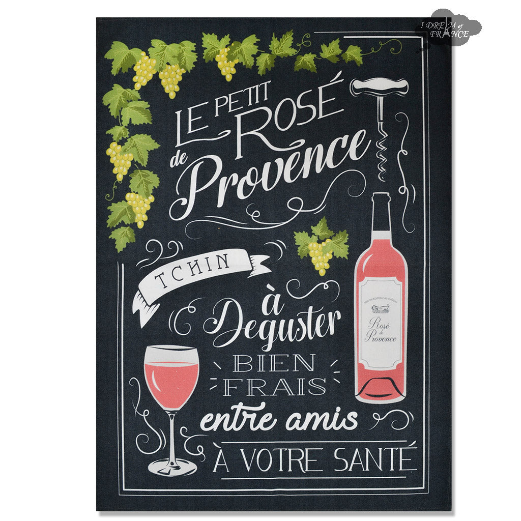 L'Ensoleillade Black French Cotton Kitchen Towel - Rosé de Provence Design - Absorbent & Durable for Cooking, Baking & Dish Drying - Perfect for French Country & Farmhouse Kitchens