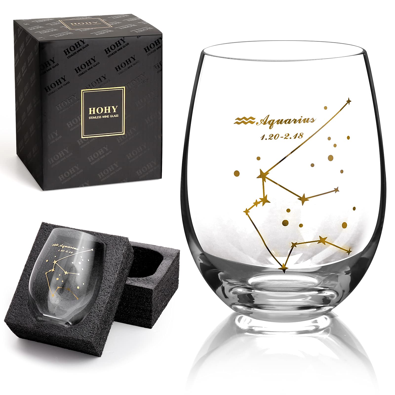 **Aquarius Zodiac Wine Glasses 20oz - Stemless Constellation Design for Women & Men - Perfect for Horoscope Gifts, Astrology Lovers & Wine Tasting Parties**