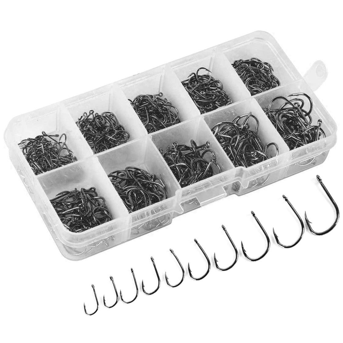 NYKKOLA 500pcs Small Freshwater Fishing Hooks Set - Carbon Steel Worm Bait Jig Hooks with Plastic Storage Box | Perfect for Bass, Trout, and Panfish Fishing | Great for Lakes, Rivers, and Ponds