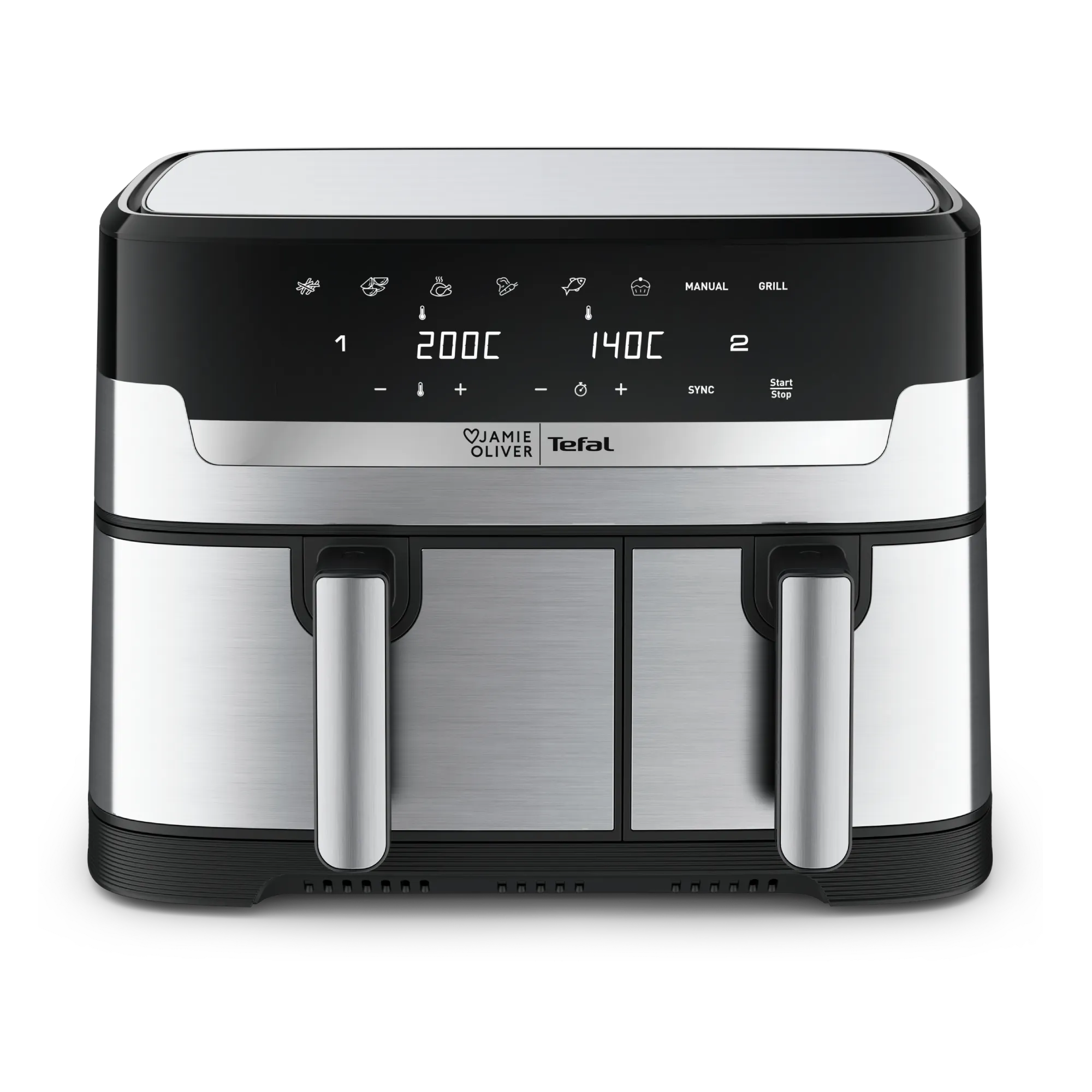 Jamie Oliver by Tefal Dual Air Fryer 8.3L EY905J - Large Capacity Healthy Oil-Free Cooking for Family Meals, Snacks & Roasts