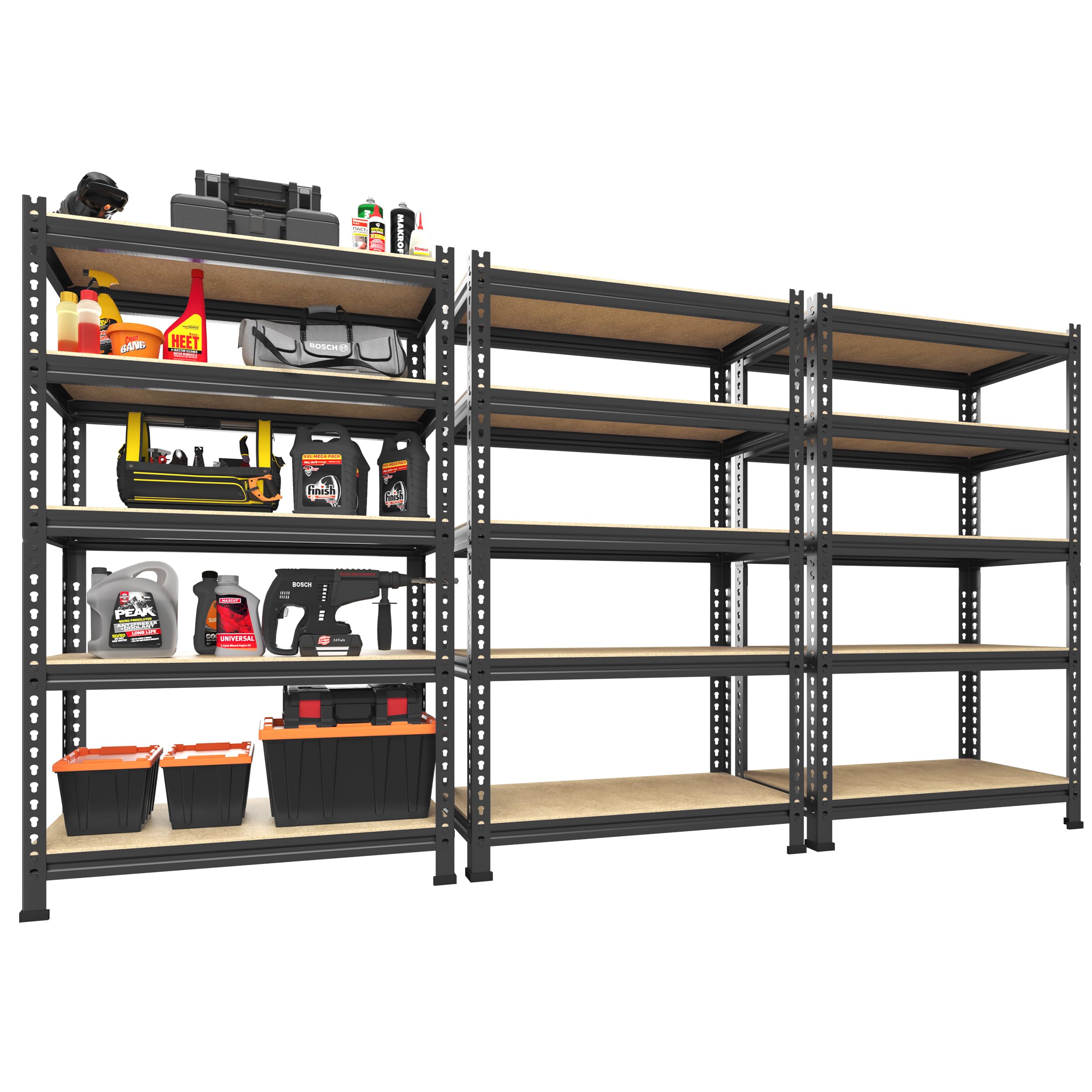 PrimeZone 5-Tier Heavy Duty Metal Storage Shelves 3-Pack - Adjustable Garage Shelving Unit for Warehouse, Pantry, Closet & Kitchen Organization - Black (Ideal for Home Storage, Garage Organization & Commercial Use)