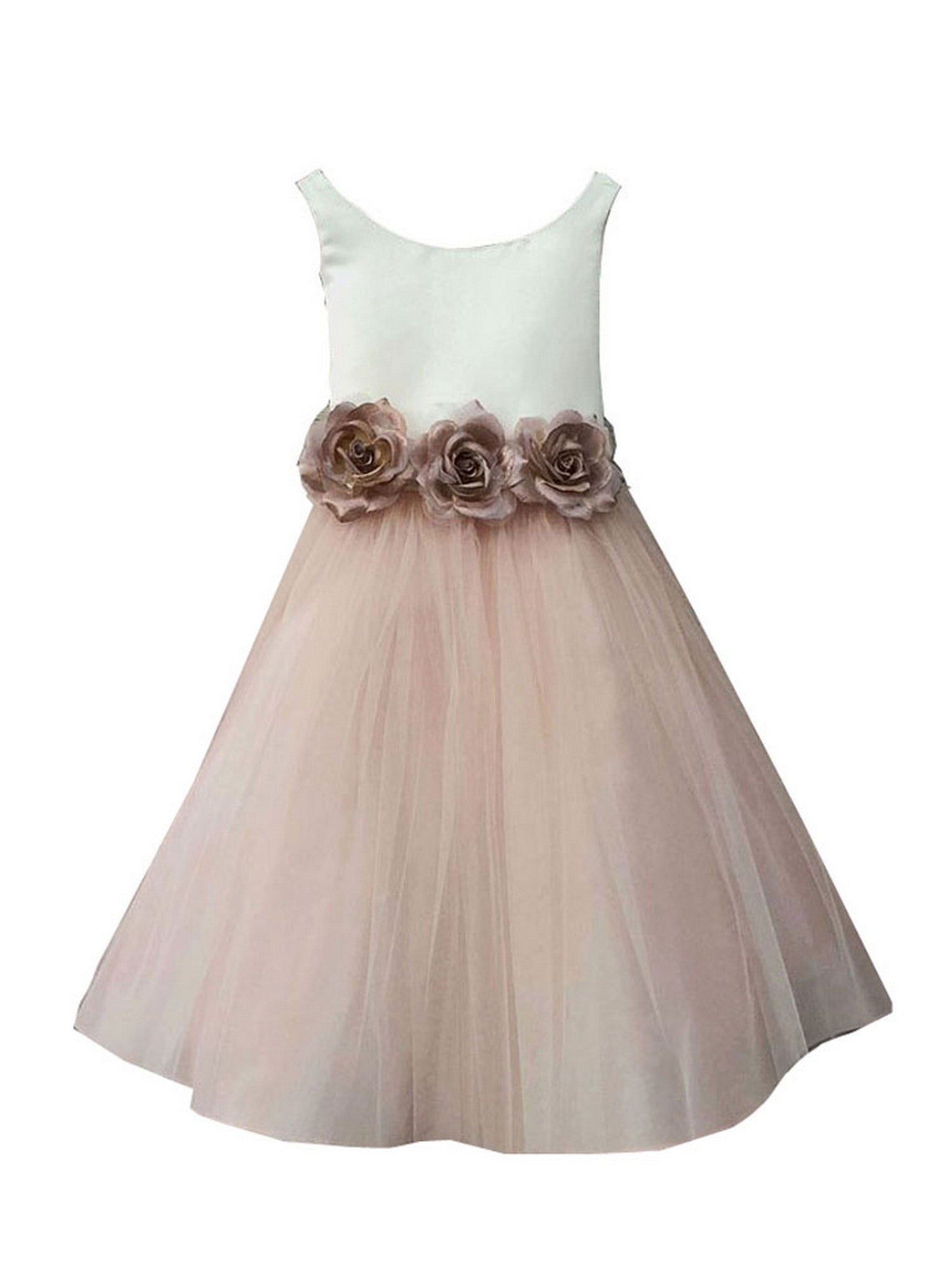 Big Girls Blush Silk Satin Tulle Junior Bridesmaid Dress Size 8-12 | Elegant Flower Girl Dress for Weddings, Parties & Special Occasions