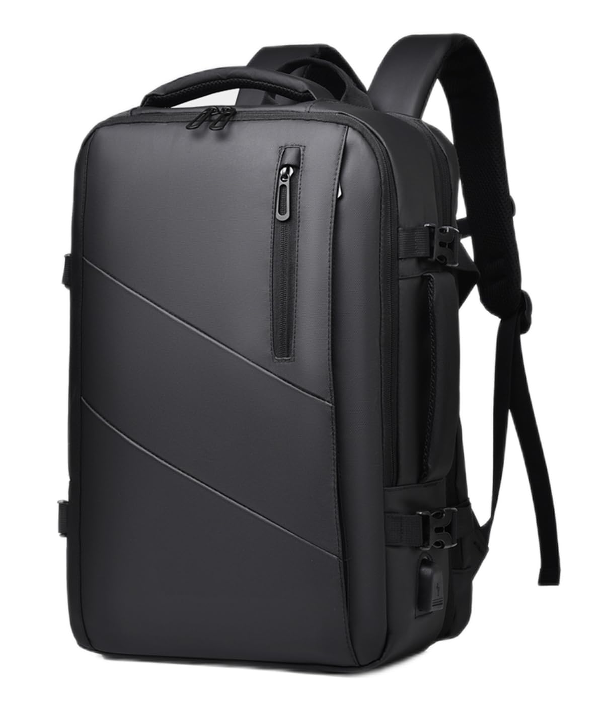 Expandable Travel Laptop Backpack for Men & Women - 17 Inch Waterproof Flight Approved Carry-on Business Backpack with USB Charging Port (Black) - Perfect for Air Travel, Commuting & Work