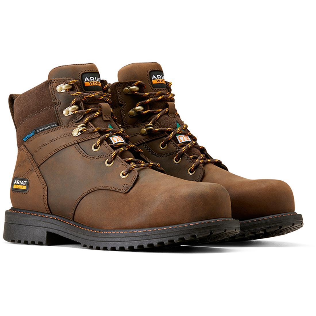 RigTEK 6 Inch Composite Toe CSA Certified Waterproof Work Boots for Men - Oil & Slip Resistant, Distressed Brown - Ideal for Construction, Warehouse & Outdoor Jobs