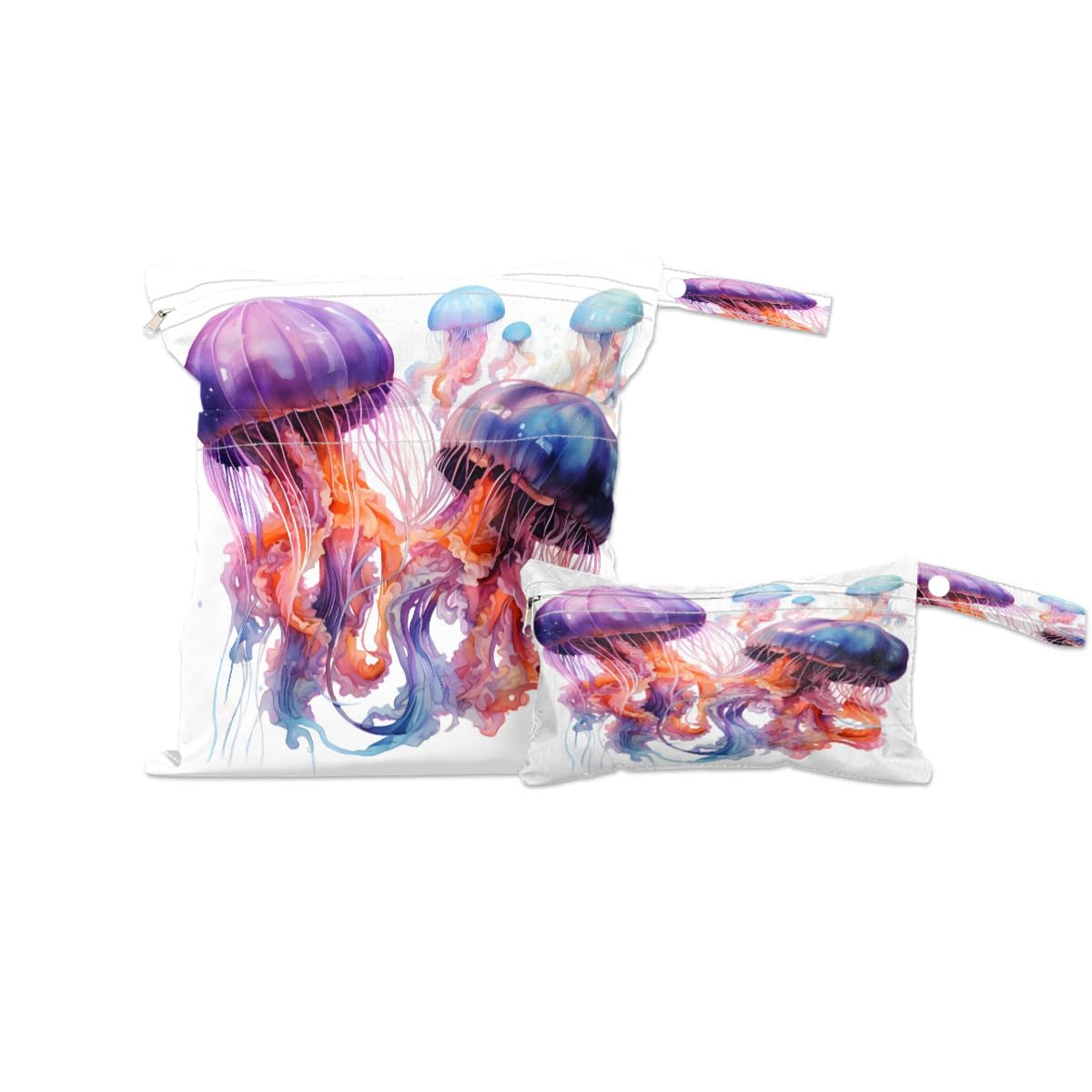 Waterproof Wet Dry Bag 2-Pack - Reusable Travel Laundry Bag for Swimsuits, Gym Clothes & Diapers | Beach, Pool, Yoga & Gym Essentials | Watercolor Jellyfish Design Storage Organizer