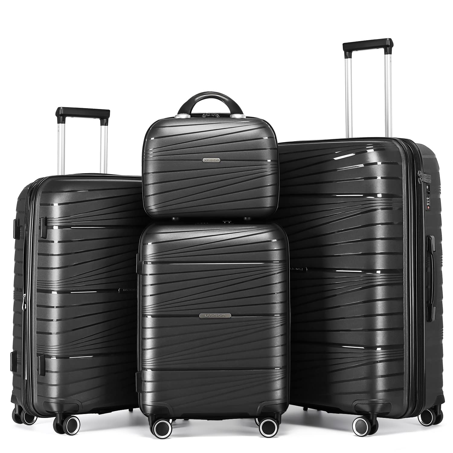 Lavender 4-Piece Expandable Luggage Set with Spinner Wheels & TSA Lock - Black Suitcase for Travel, Vacation & Business Trips