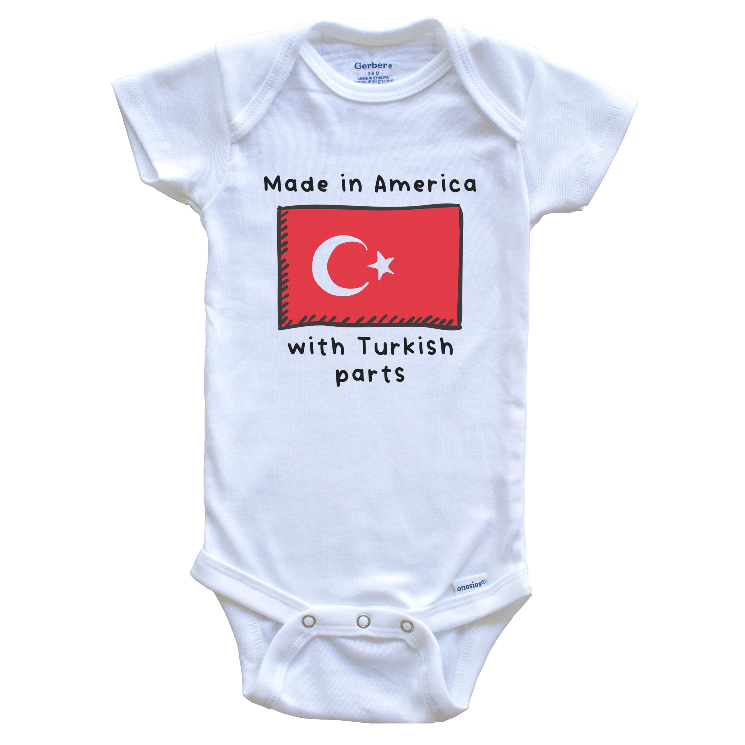 American-Made Turkey Flag One-Piece Baby Bodysuit with Turkish Fabric - Perfect for Holidays, National Celebrations & Patriotic Family Photos
