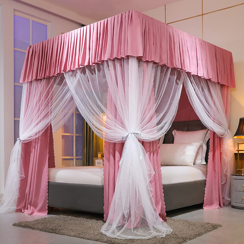SCMTY Princess 4 Corner Bed Canopy & Mosquito Net for Girls, Adults & Kids - Twin/Full/Queen/King Size Bed Curtain (Flower-Red, Twin) - Perfect for Bedroom Decor, Sleep Protection & Fairy Tale Theme Rooms