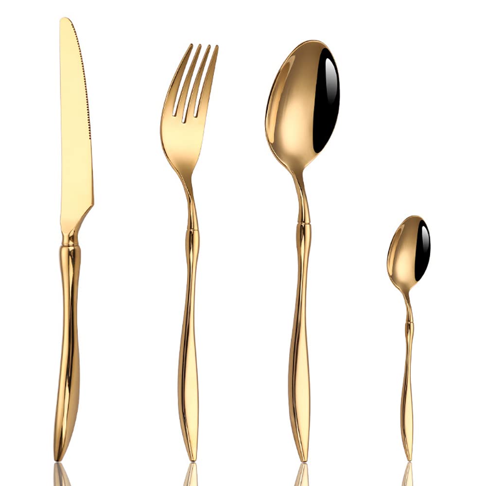 24-Piece Stainless Steel Flatware Set for 6 - Gold & Silver Mirror Finish Cutlery Set for Home, Kitchen, Hotel & Restaurant - Dishwasher Safe Eating Utensils (Perfect for Dinner Parties, Weddings & Everyday Dining)