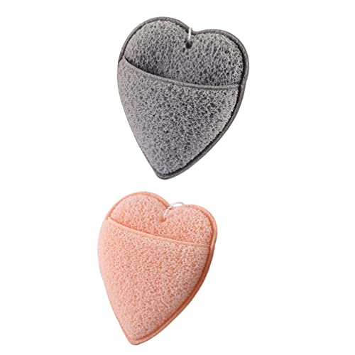 DOITOOL Reusable Heart-Shaped Facial Cleansing Pads - 2 Pack Exfoliating Loofah Sponge for Blackhead Removal & Makeup Removal | Gentle Face Scrubber for Daily Skincare, Travel & Spa Use