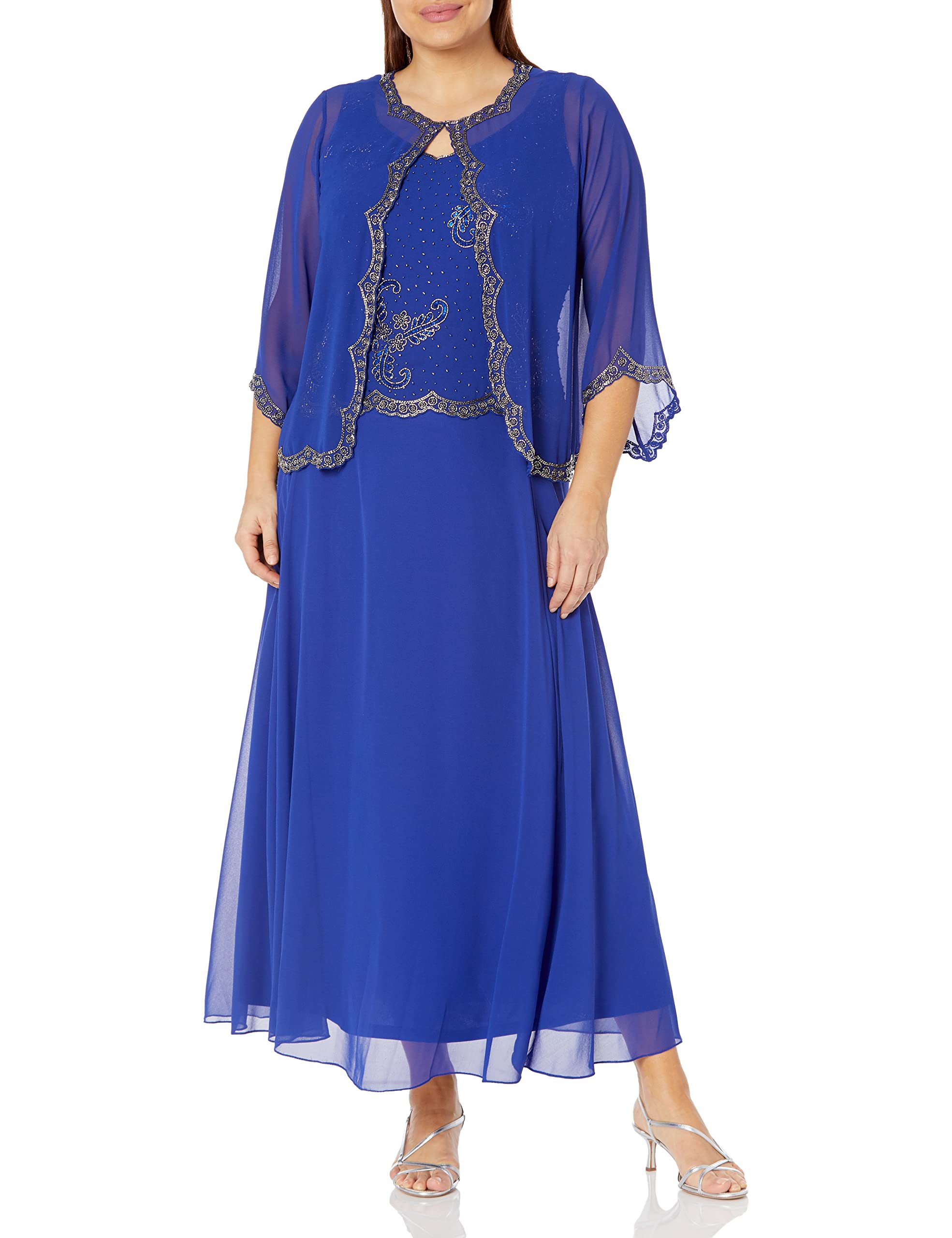 J Kara Women's Plus Size Beaded Jacket Dress - Elegant Beaded Formal Dress for Women, Plus Size Evening Gown for Parties, Weddings & Special Occasions