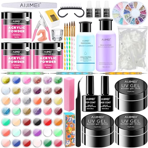 AIJIMEI Professional Acrylic Nail Kit for Beginners - Complete Set with Acrylic Powder, French Manicure Tools & Nail Art Supplies (A15) - Perfect for Home Salon, DIY Nail Extensions & Professional Manicures