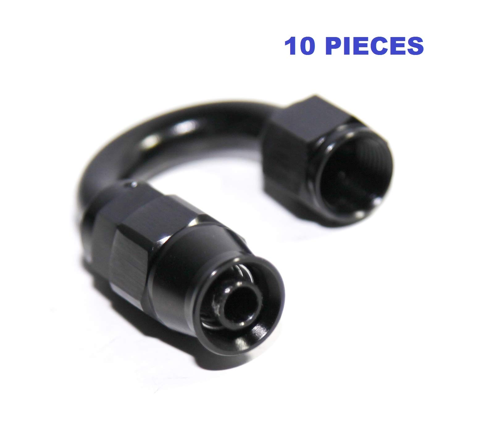 10-Piece Black Anodized Aluminum -6AN Female Swivel PTFE Hose End Adapter Set for Oil, Fuel, Water, Air & Fluid Lines - 180° Degree Reusable Fittings for Gauges, Hoses & Tubes - Perfect for Automotive, Marine & Industrial Applications
