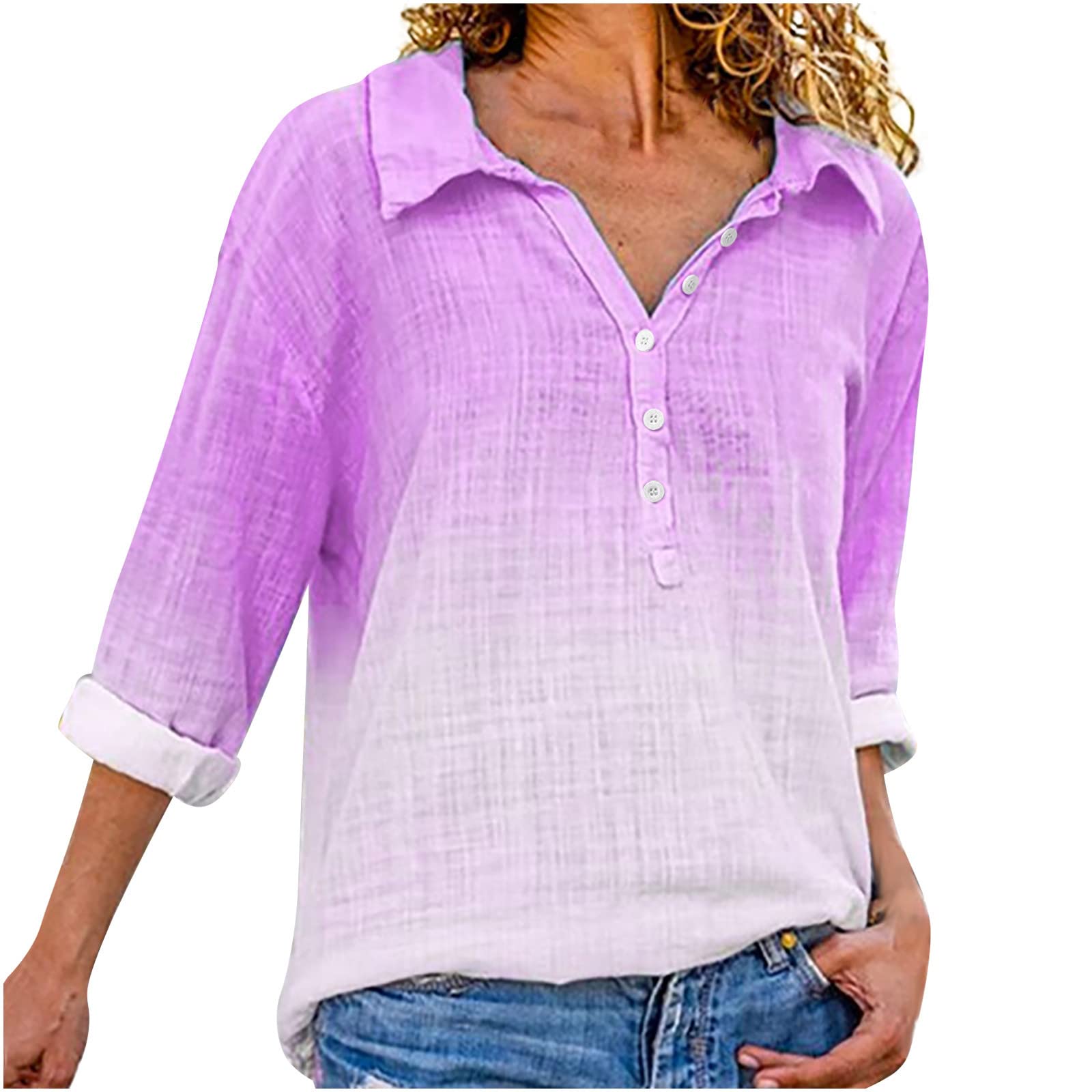 Women's Fall Ruched V-Neck Long Sleeve Button-Up Shirt - Slim Fit Tops for Autumn, Casual Work & Date Night Outfits
