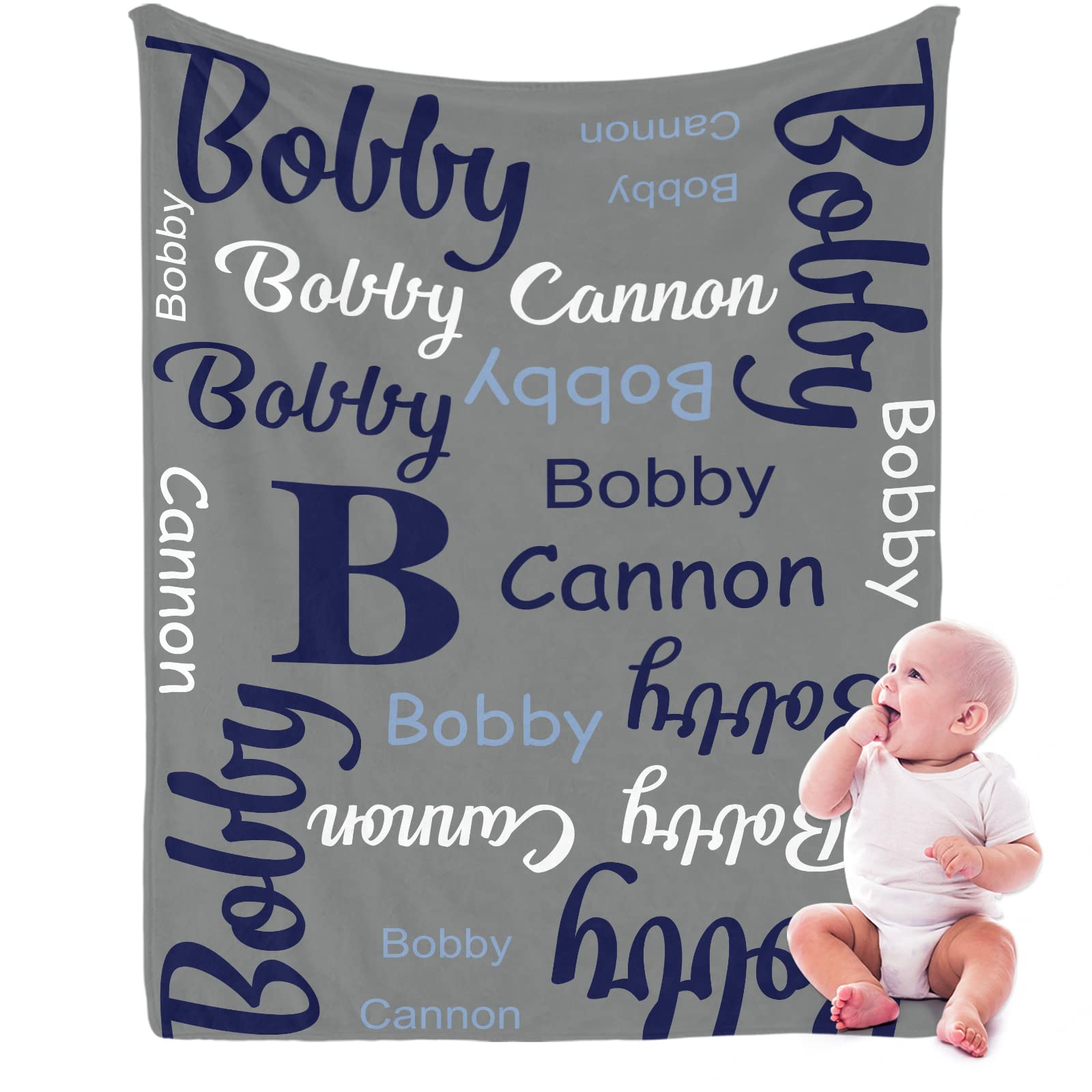Anskeno Personalized Baby Blanket with Name - Custom Monogrammed Baby Blanket for Boys & Girls - Soft Nursery Blanket for Newborns, Christening Gifts & Baby Showers