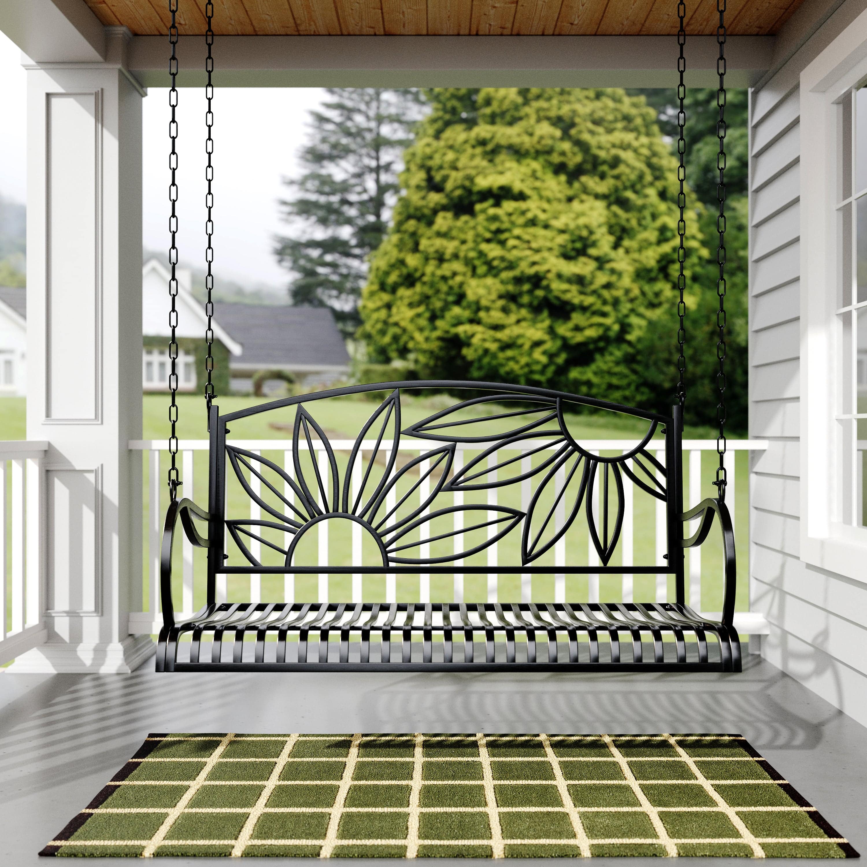 Heavy Duty Metal Porch Swing - Outdoor Garden Patio Hanging Chair with Stand, Weather-Resistant & Comfortable for Backyard, Deck, or Porch Relaxation