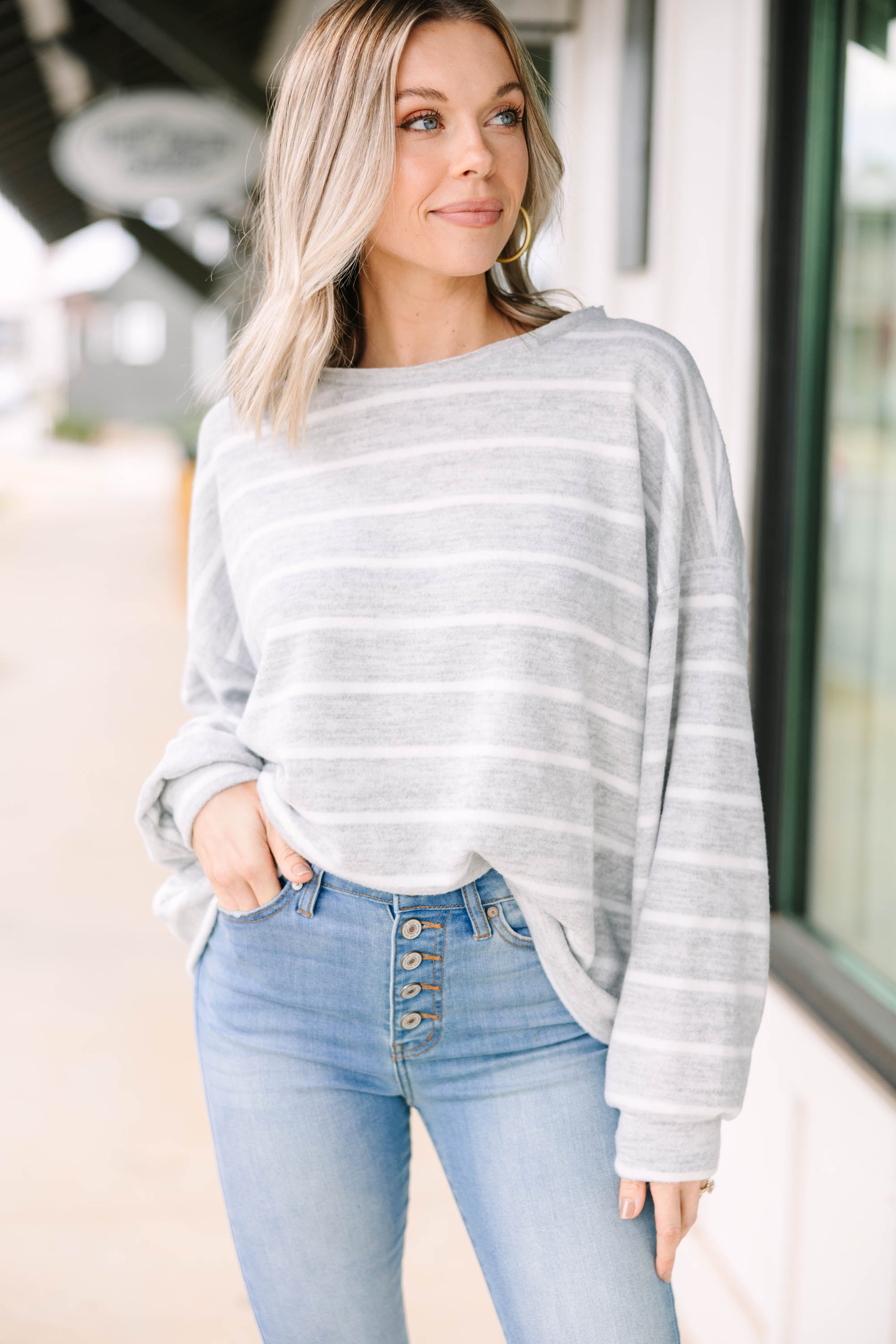 Gray Striped Women's Top - Soft & Comfortable Casual Shirt for Everyday Wear | Perfect for Work, Outings & Relaxing