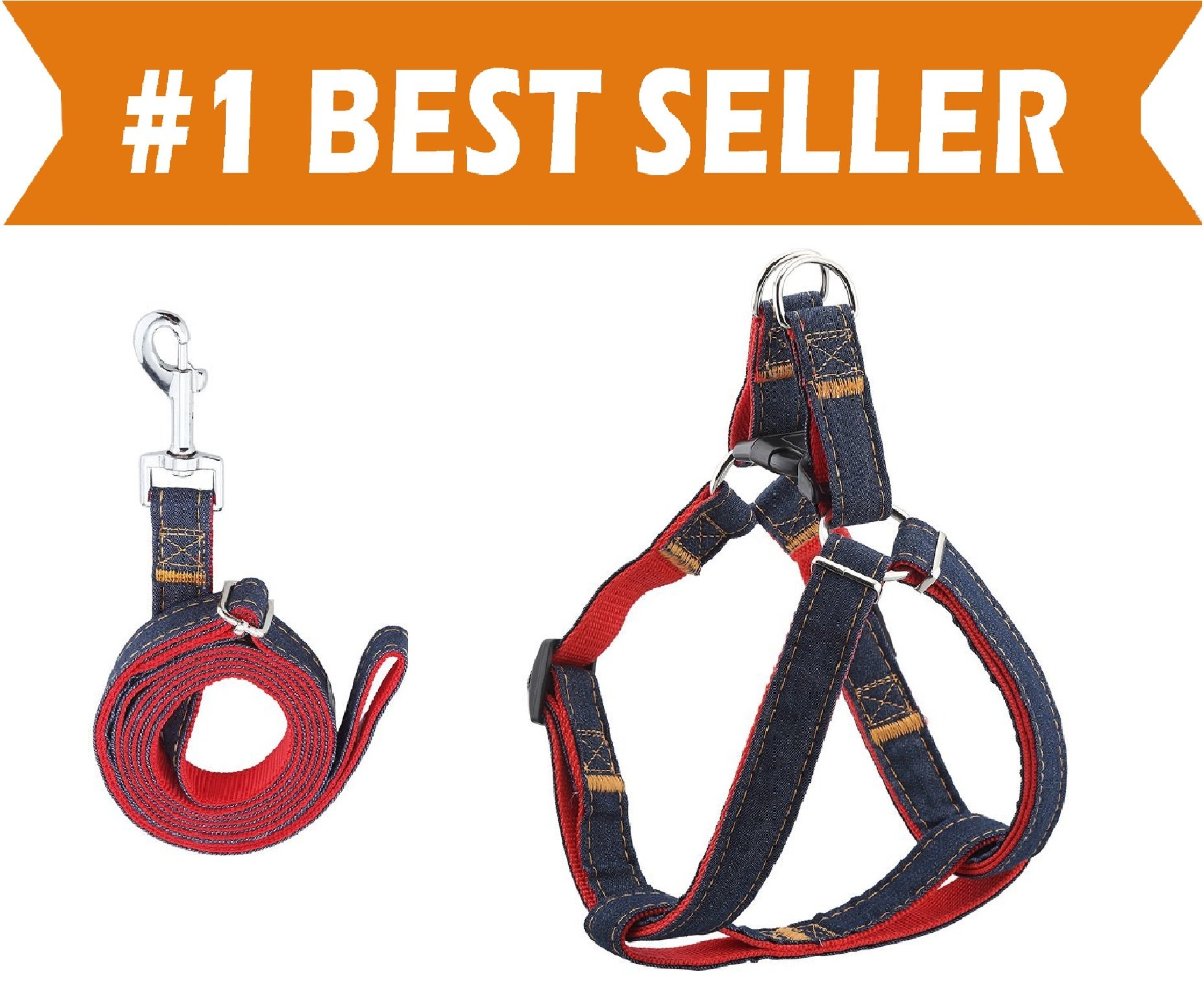 Premium Adjustable Dog Leash & Harness Set - Heavy Duty Denim Collar for Small, Medium & Large Dogs | Comfortable & Durable for Walking, Running & Training | Perfect for Daily Use, Outdoor Adventures & Pet Safety (Medium Size)