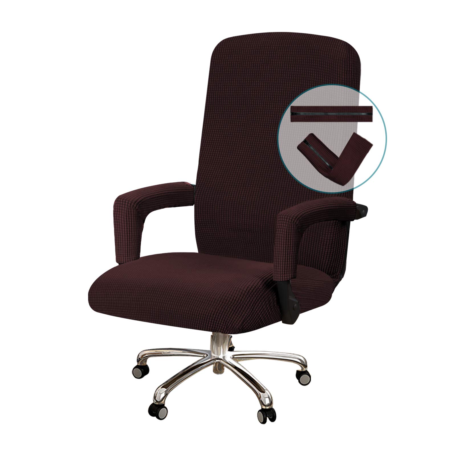 Stretchable Turquoise Office Chair Cover with Arms - Universal Removable Slipcover for Computer, Desk & Boss Chairs - Pet-Friendly Fabric Protector for Dogs & Cats - Perfect for Home Office & Workspaces (Brown)