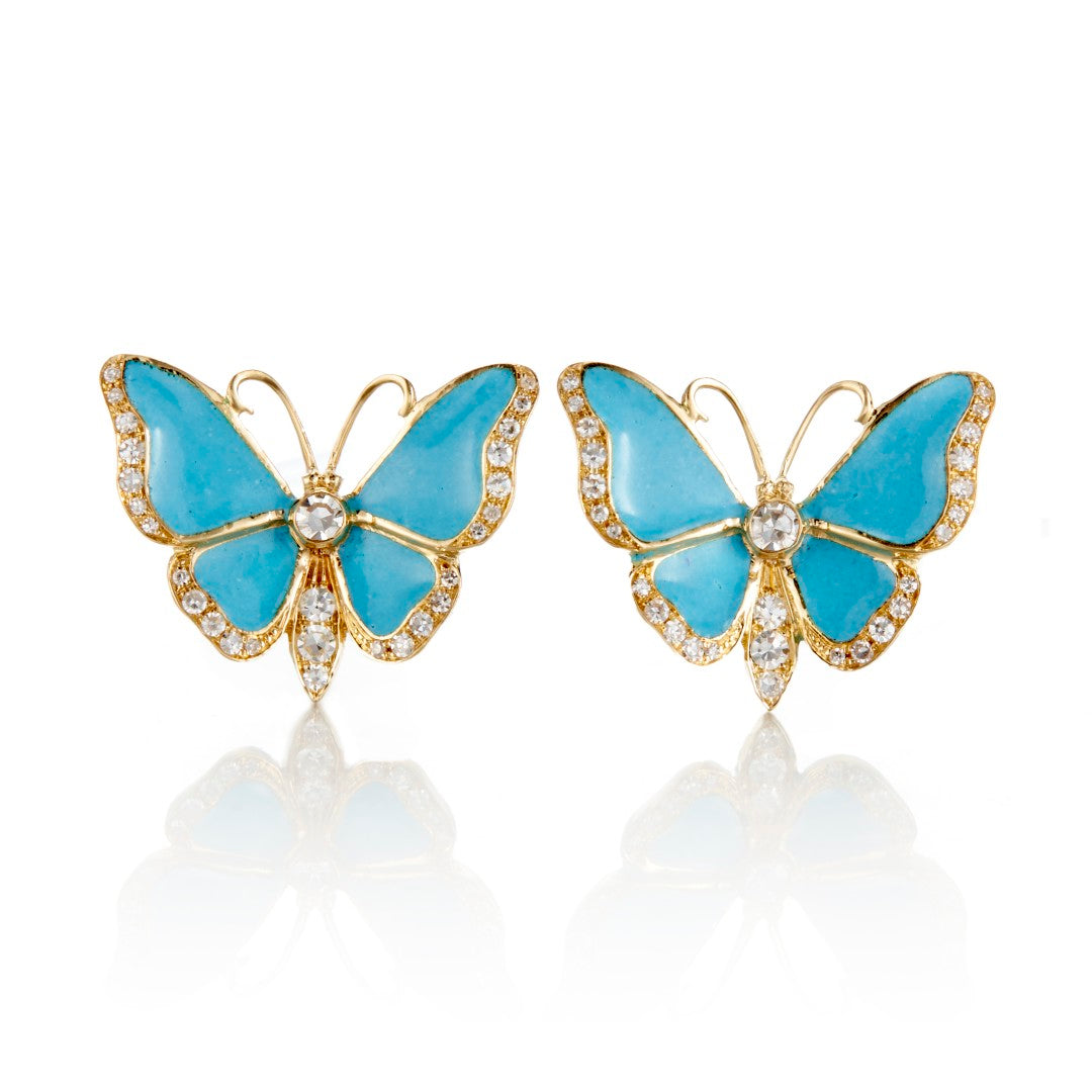 Exquisite Diamond & Blue Enamel Butterfly Stud Earrings for Women - Elegant Jewelry Gift for Birthday, Anniversary & Special Occasions