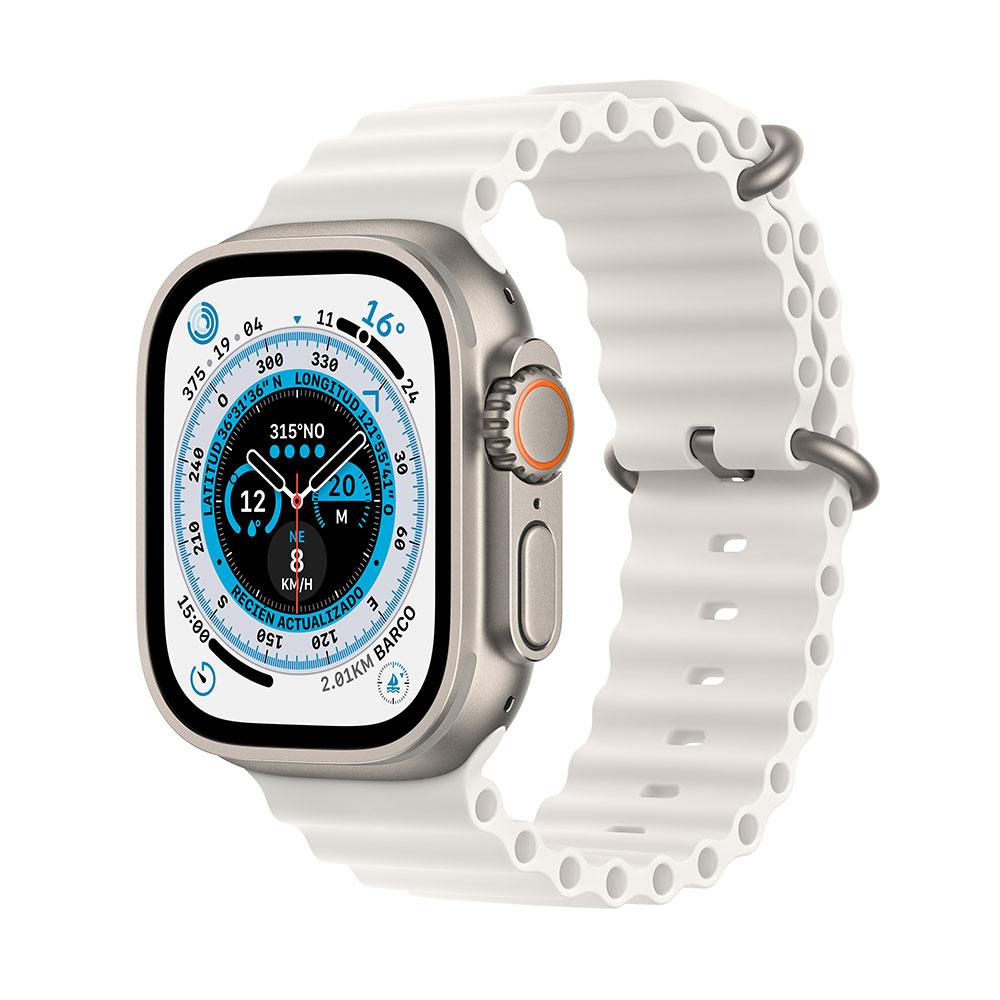 Apple Watch Ultra (GPS + Cellular) 49mm Titanium Case with White Ocean Band - Perfect for Outdoor Adventures, Swimming & Fitness Tracking