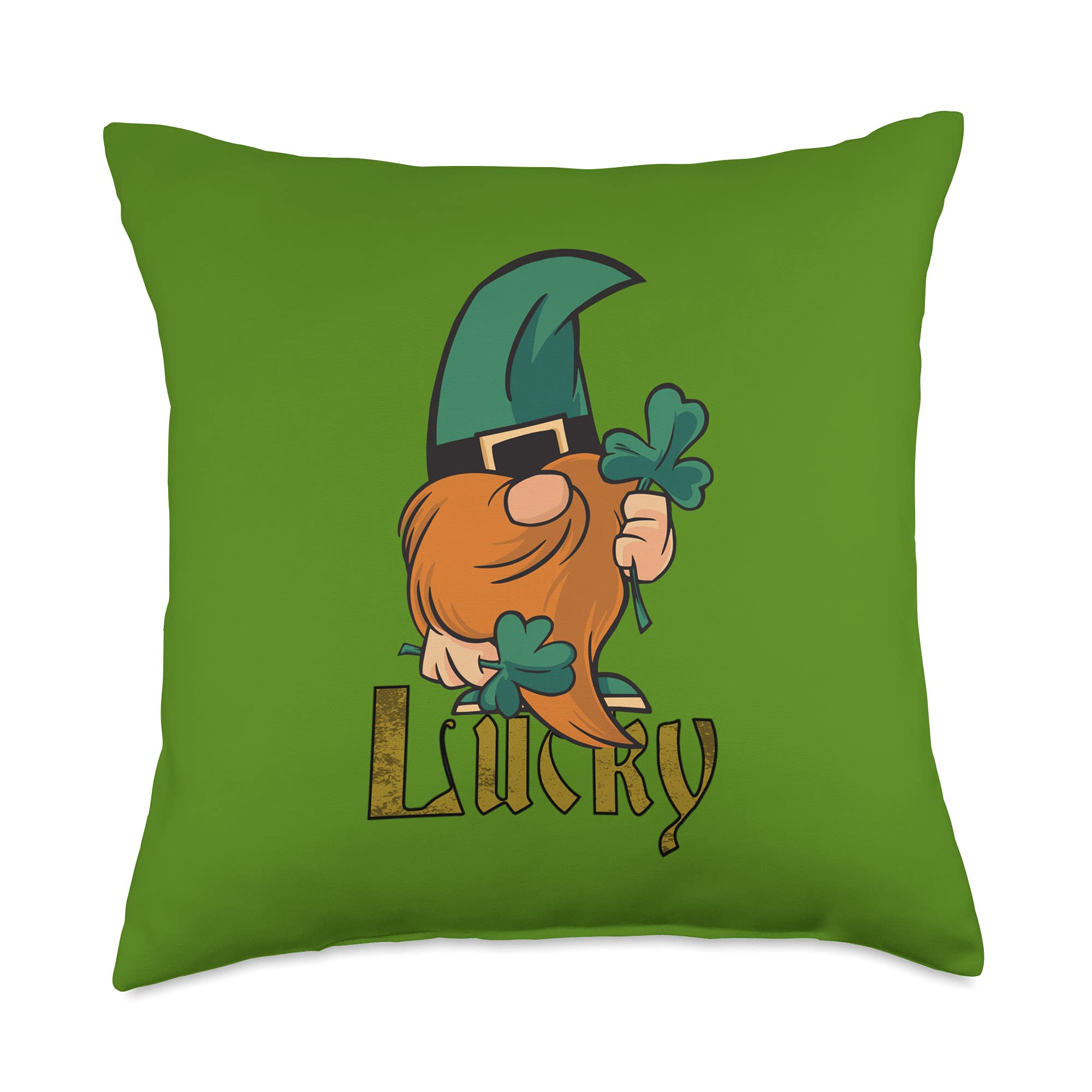 Lucky St. Patrick's Day Gnome & Leprechaun Throw Pillow - Cute Home Decor for Irish Themed Parties, Living Room Sofa & Bedroom Accent