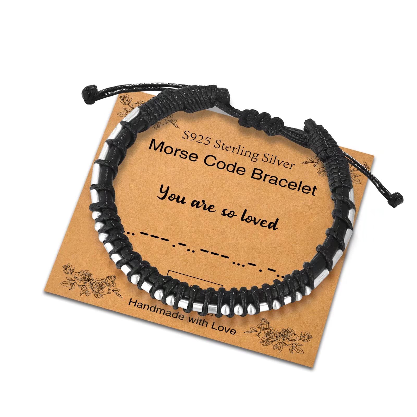 Sterling Silver Morse Code Bracelet for Women & Men - Adjustable Leather Cuff with Inspirational Message - Unique Birthday, Friendship Gift Jewelry for Everyday Wear & Special Occasions