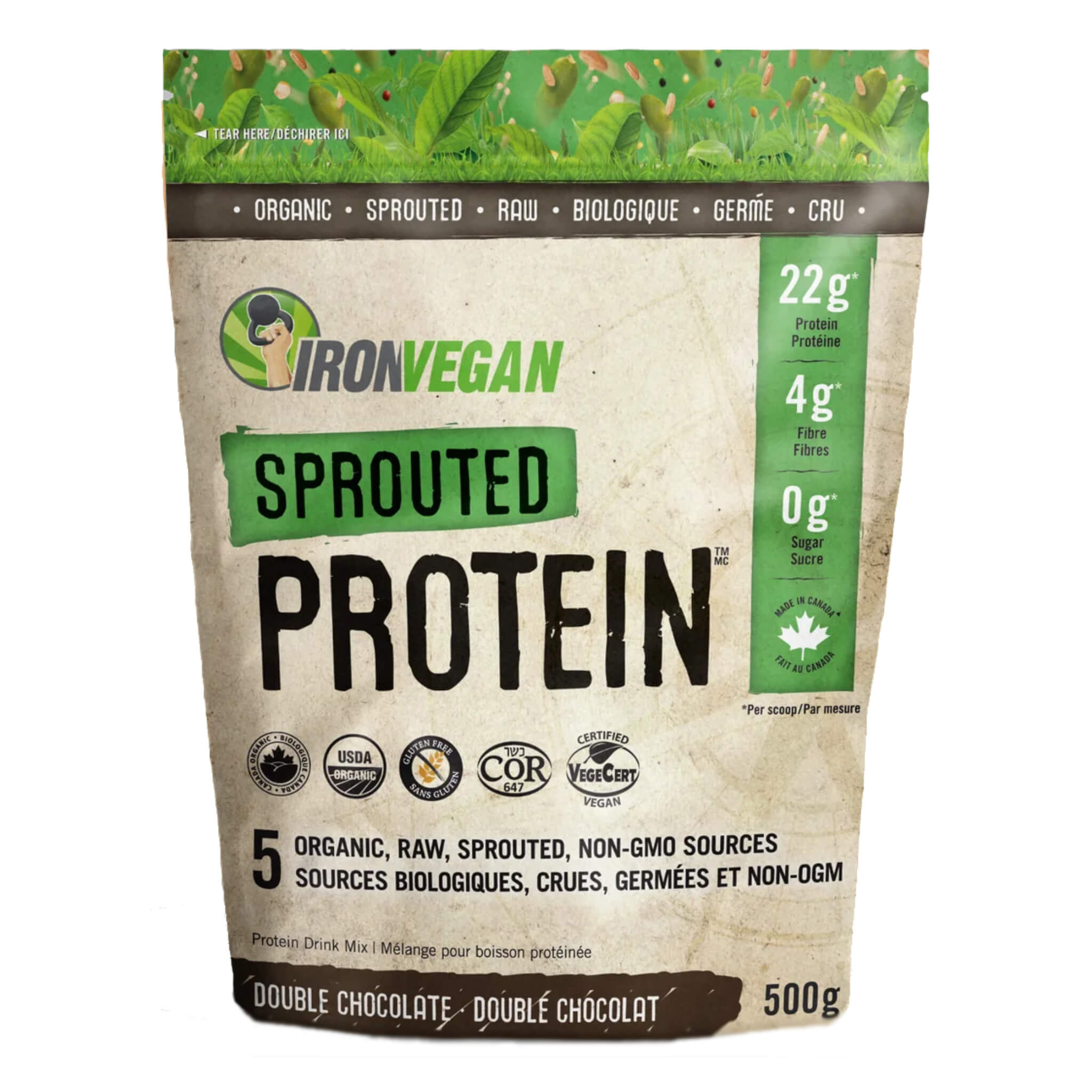Organic Raw Sprouted Non-GMO Protein Powder - Double Chocolate Flavor | Plant-Based Vegan Protein for Smoothies, Baking & Post-Workout Recovery
