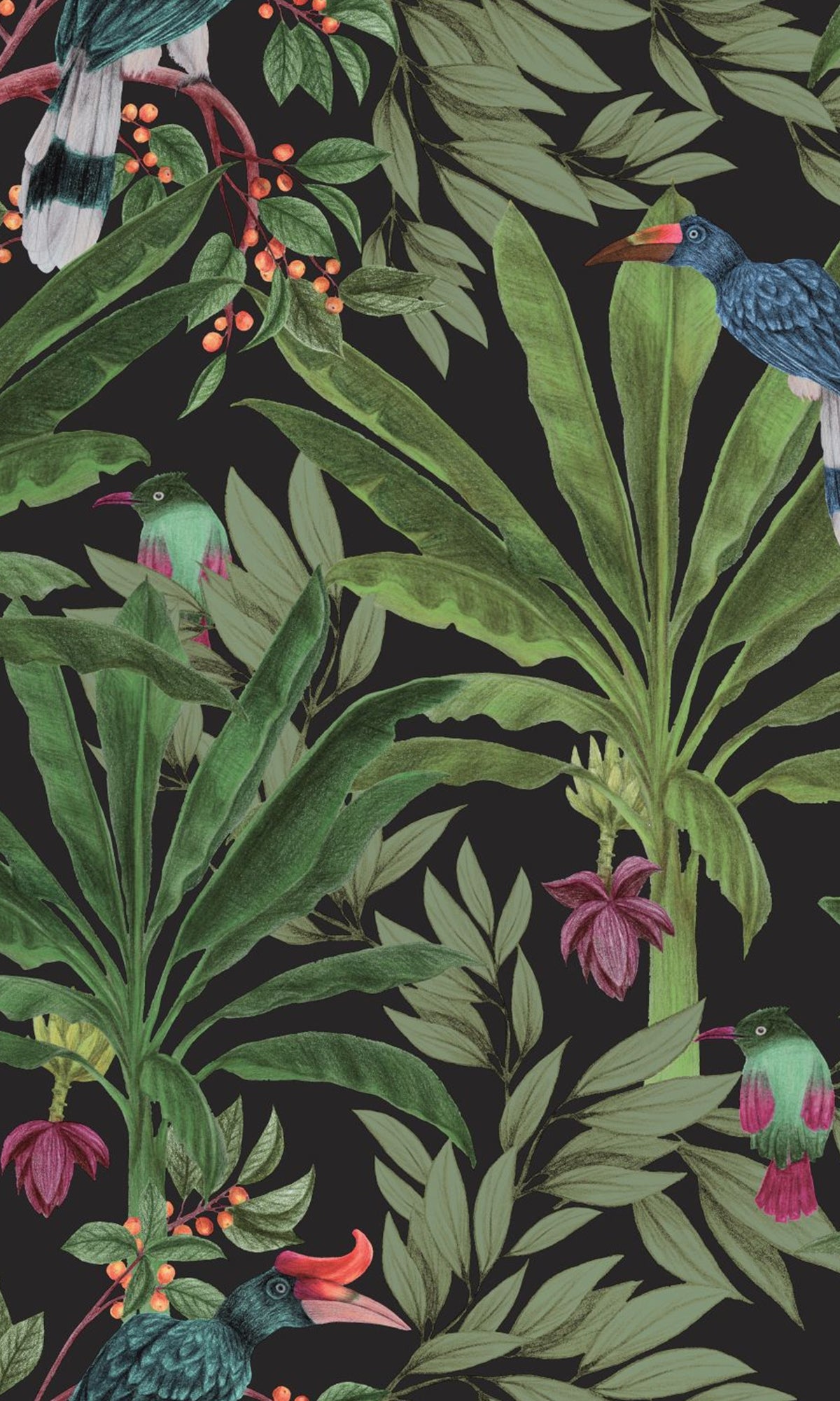 Black & Jungle Green Tropical Leaves Wallpaper R9396 - Waterproof Peel & Stick Wallpaper for Home, Office, and Nursery Decor