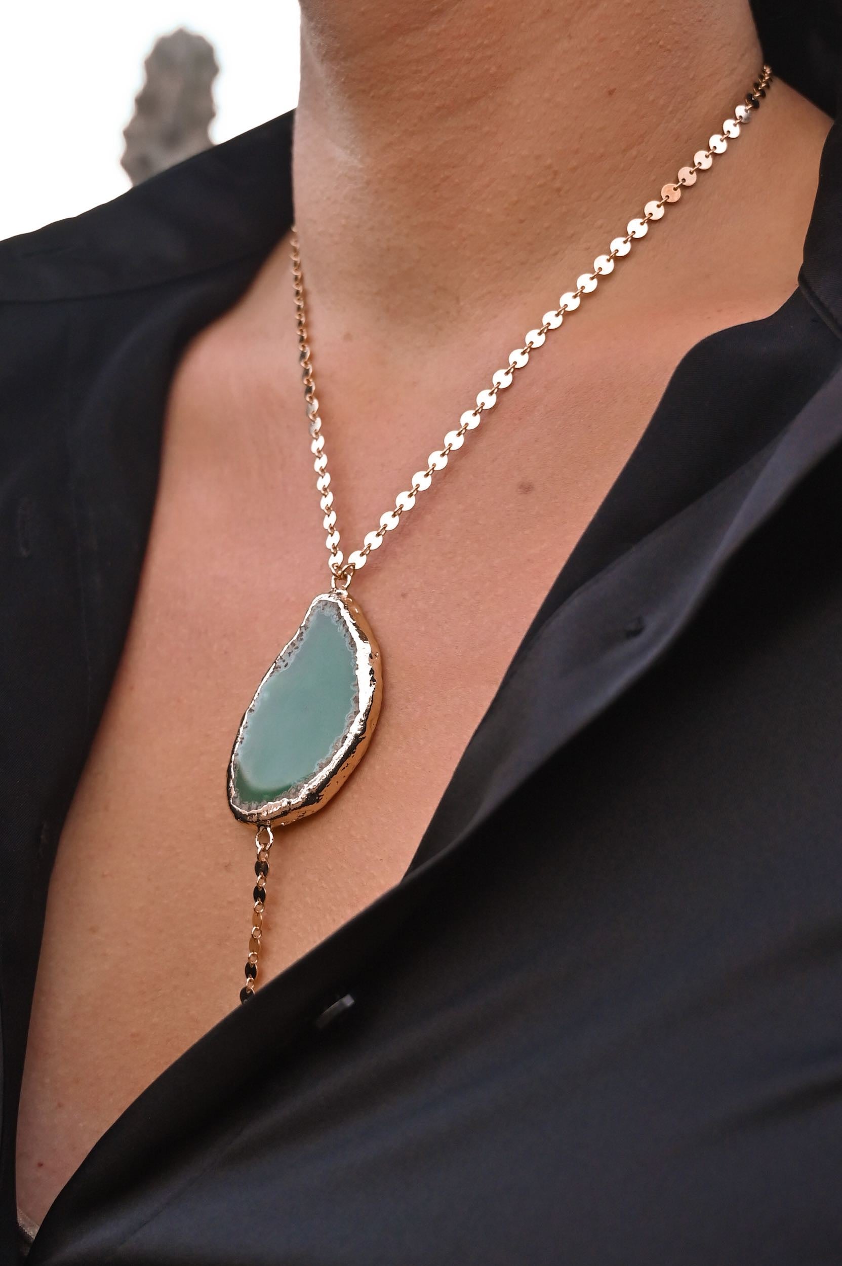 Elegant Green Agate Gold Lariat Necklace for Women | Boho Chic Layered Jewelry | Perfect for Weddings, Parties & Everyday Wear