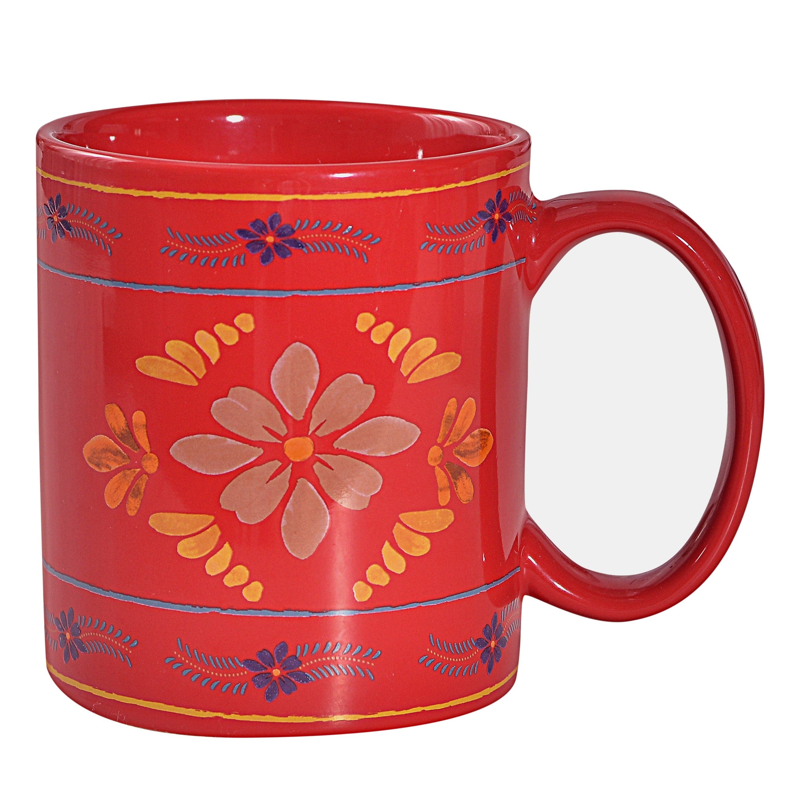 Premium Bonita Red Ceramic Coffee Mugs - Set of 4, 12oz Porcelain Tea Cups with Comfort Handle, Dishwasher & Microwave Safe - Perfect for Home, Office, Gifts & Coffee Shops