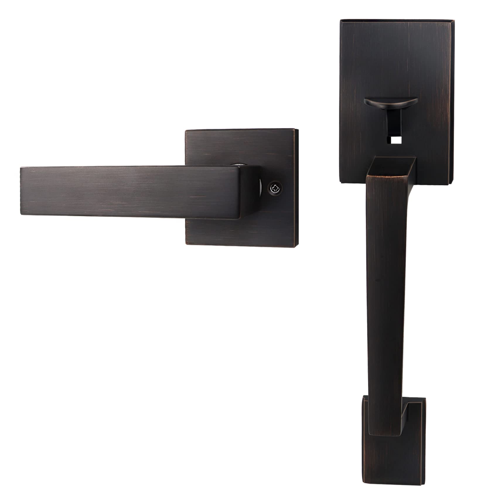 Azdele Bronze Front Door Handle Set - Oil Bronze Entry Door Lever with Reversible Right/Left Hand Design - Venetian Bronze Lower Half Lever for Home Security & Elegant Entrance (Ideal for Front Doors, Entryways & Main Gates)