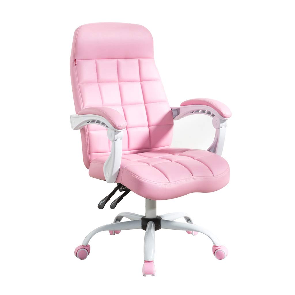 Ergonomic Pink Leather Office Chair - Adjustable Reclining Computer Desk Chair for Home, Gaming & Executive Work - High Back Support with Lumbar Cushion (Pink, 64x64x107cm) - Perfect for Long Work Hours, Esports & Home Office Setup
