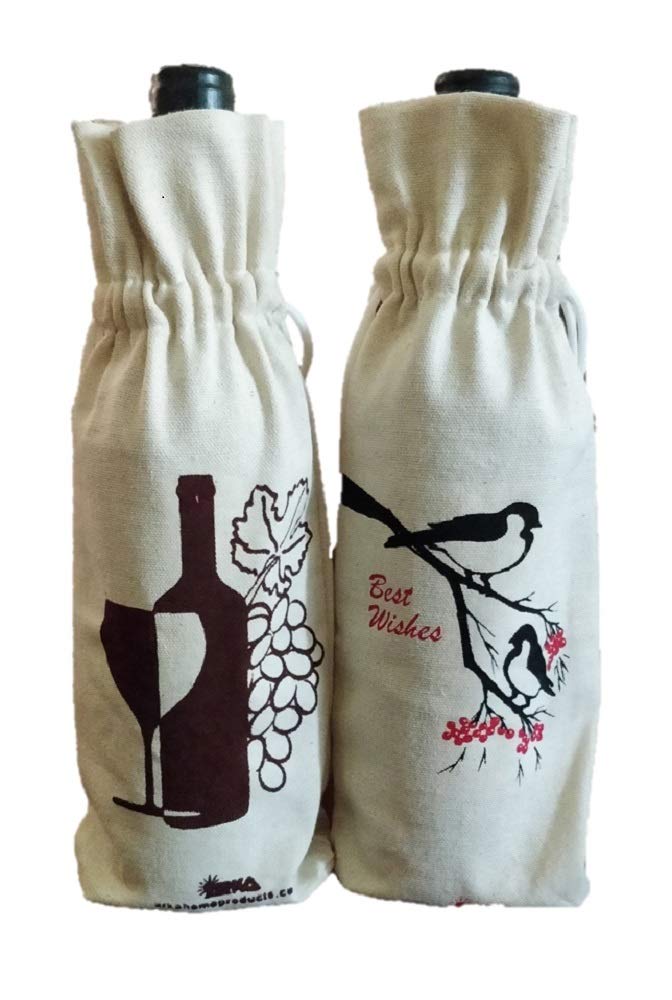 Arka Home Products Wine Bottle Gift Bags (Set of 2) - 100% Cotton Canvas, Eco-Friendly, Off-White, Portable - Perfect for Wine Gifts, Party Favors & Holiday Presents