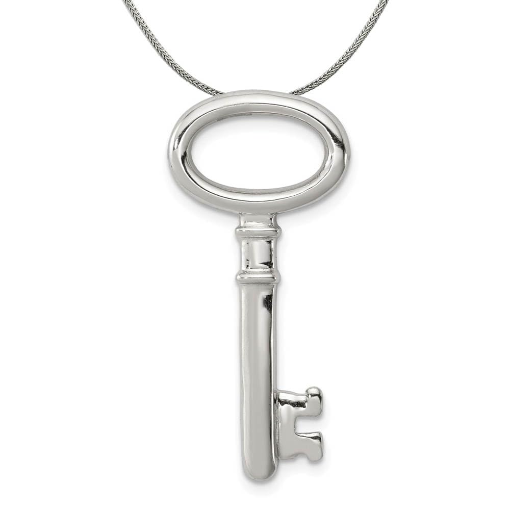 Elegant Black Bow Sterling Silver Oval Key Pendant Necklace for Women - Perfect Gift for Birthday, Anniversary & Valentine's Day