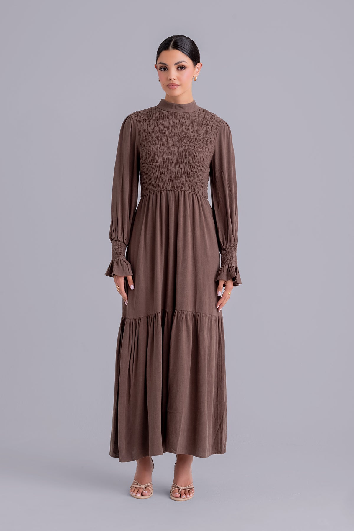 Serena Linen Maxi Dress for Women - Flowy Bohemian Summer Dress in Espresso Brown - Perfect for Beach Vacations, Date Nights & Casual Outings